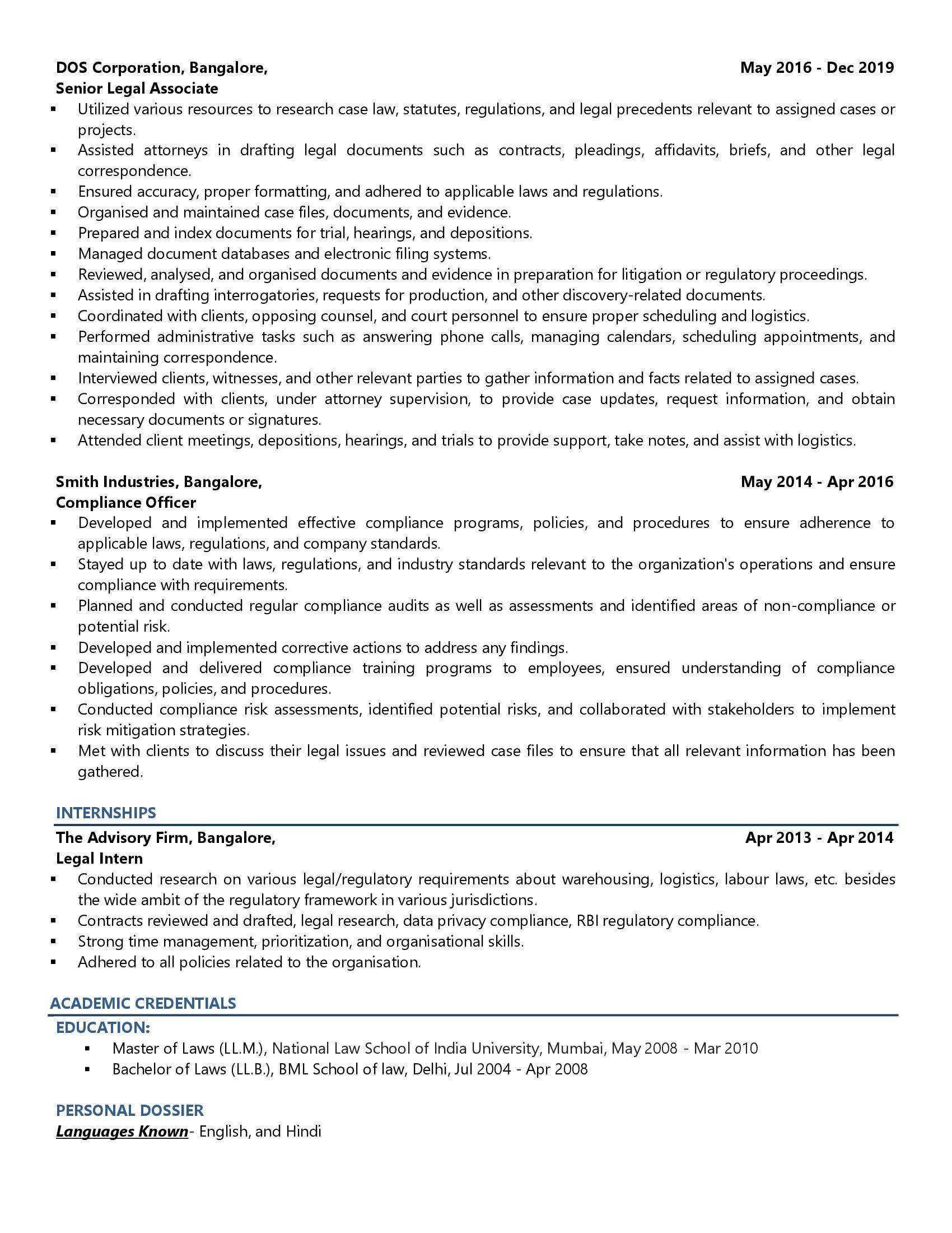 Legal Counsel - Resume Example & Template