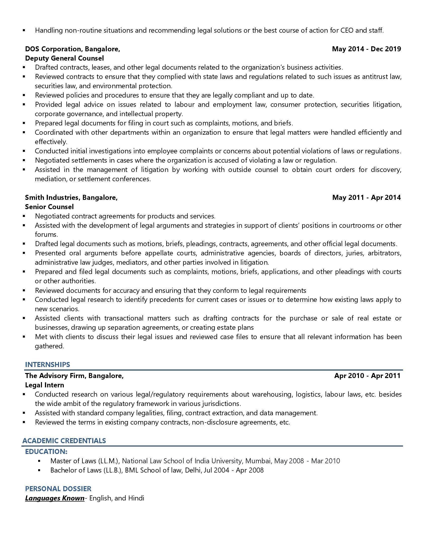 Chief Legal Officer - Resume Example & Template