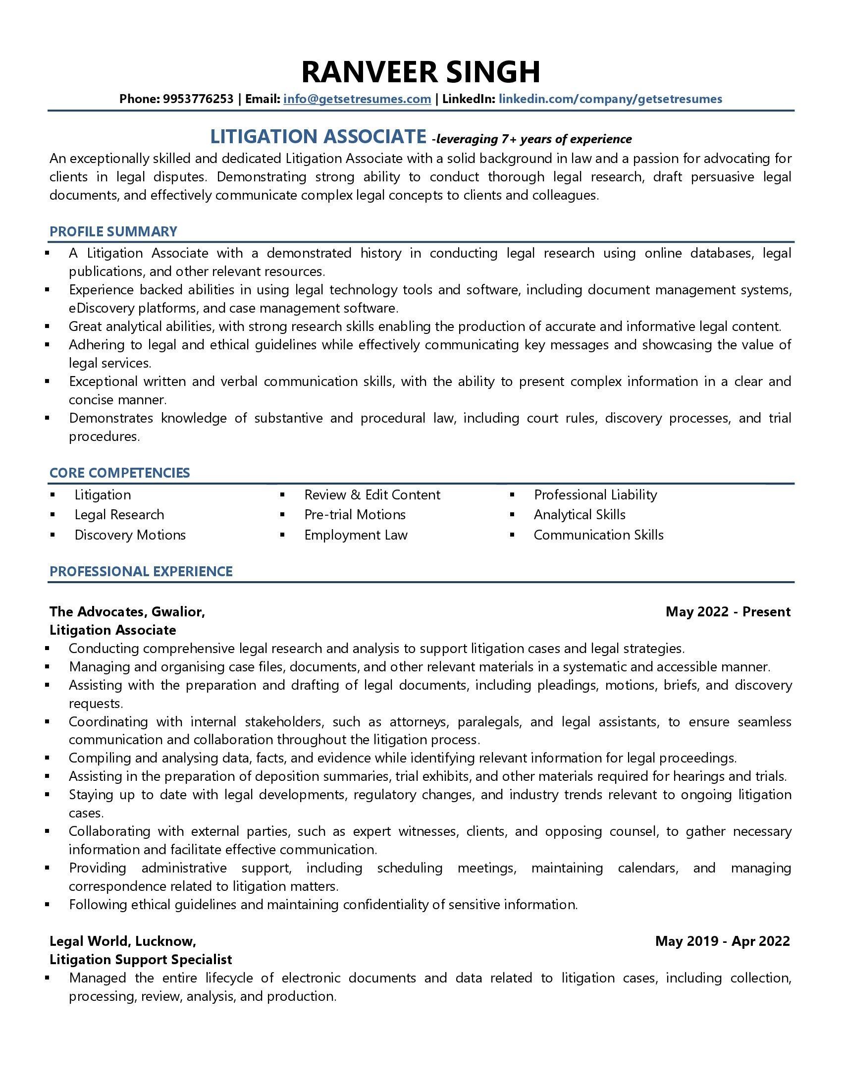 Litigation Associate - Resume Example & Template