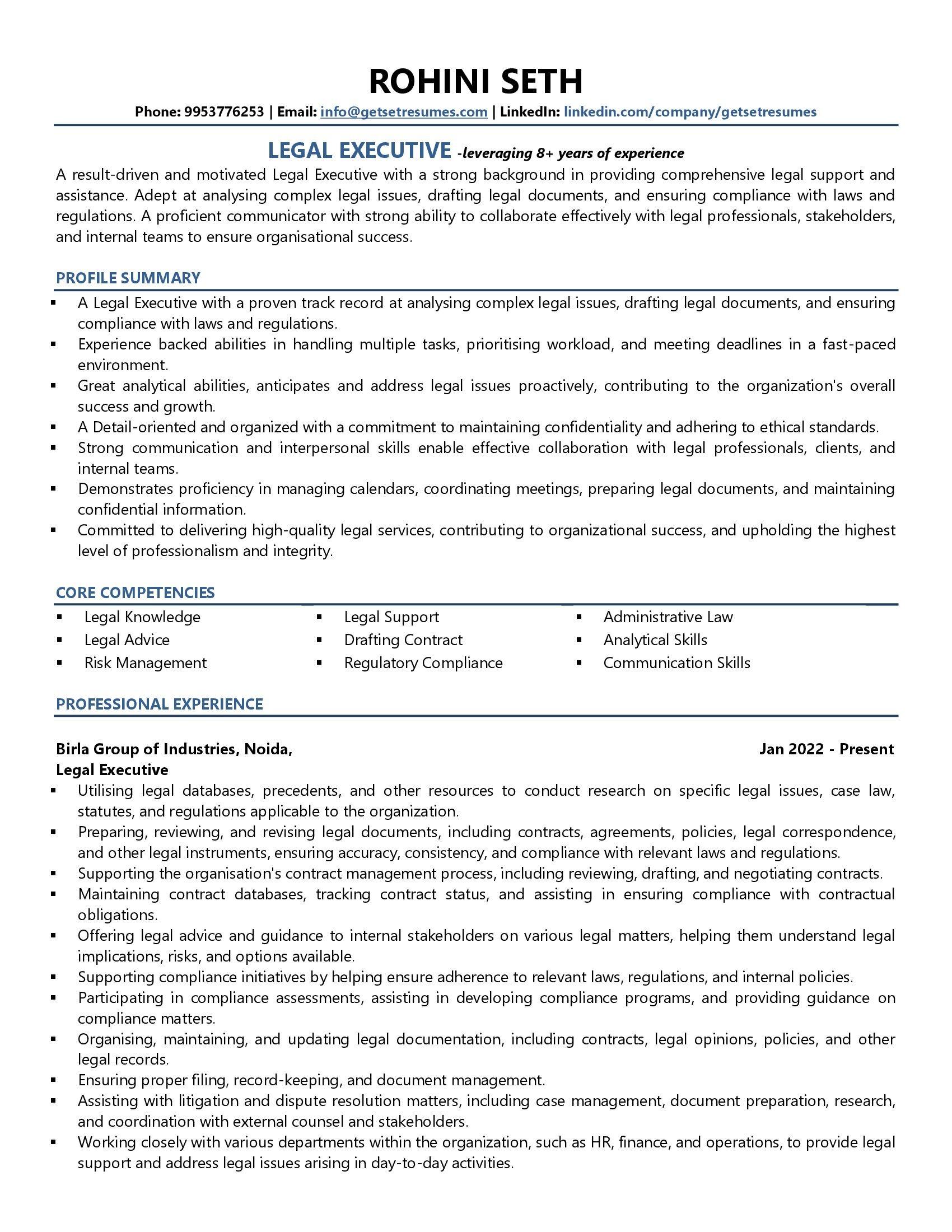 Legal Executive - Resume Example & Template