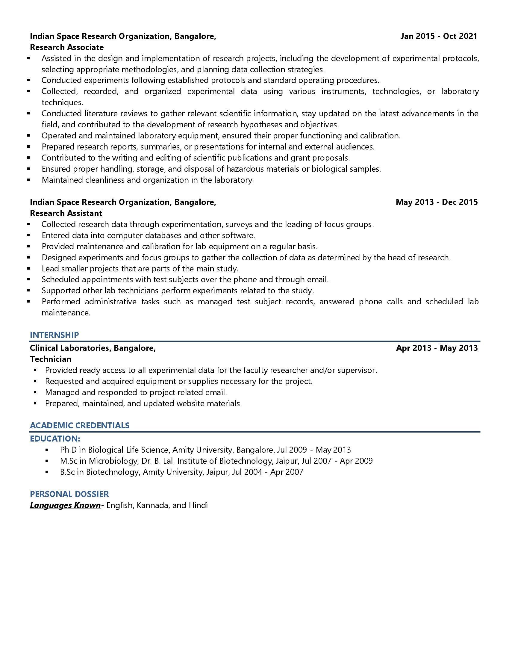 Scientists - Resume Example & Template