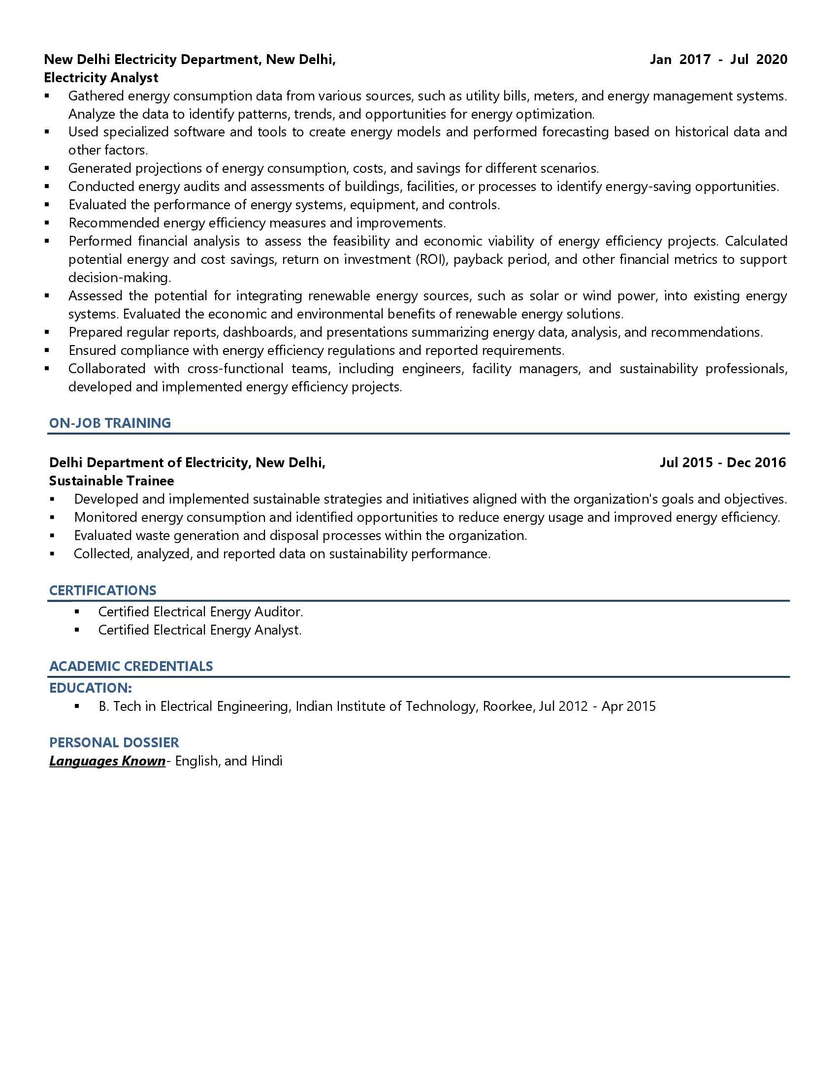 Electricity Consultant - Resume Example & Template