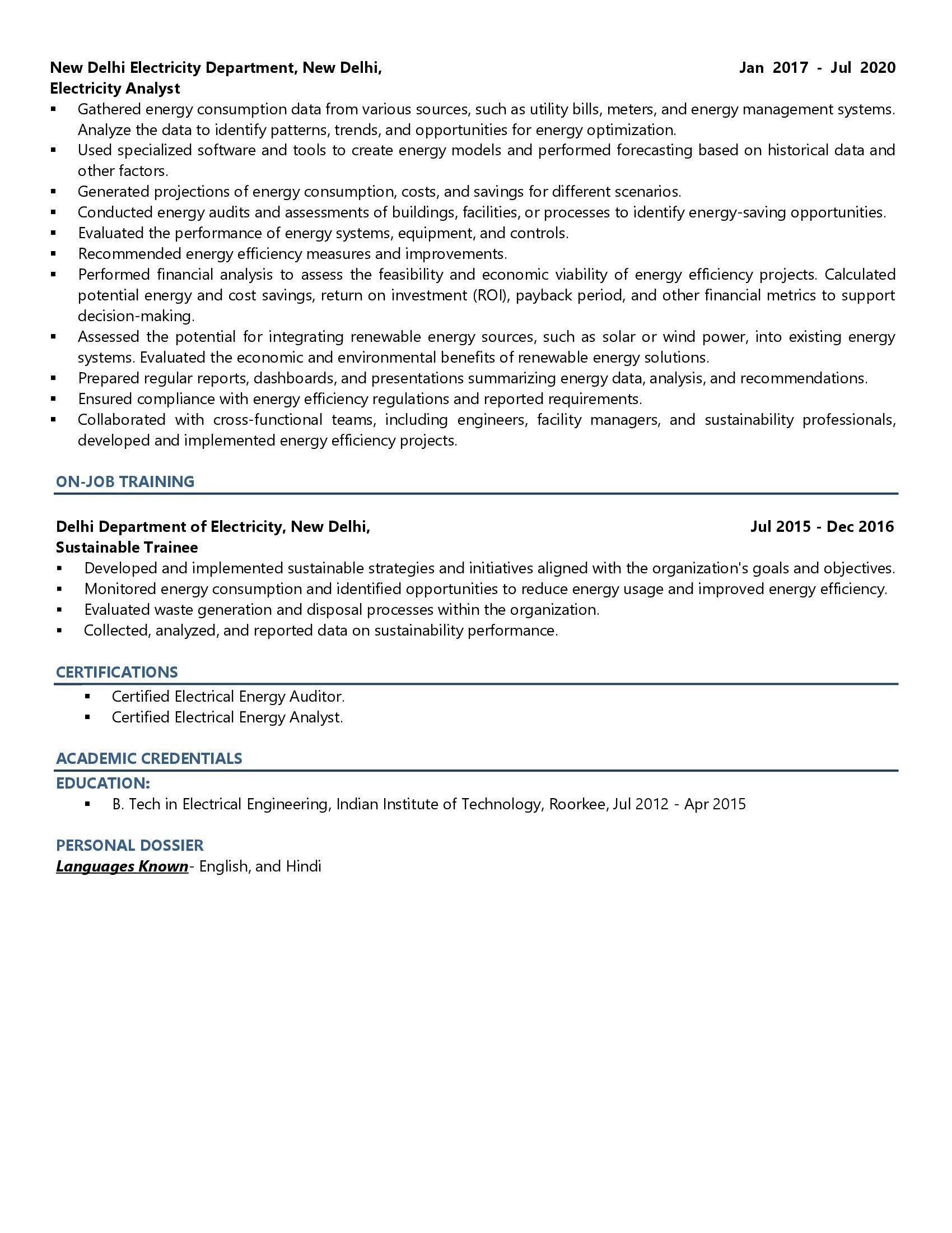 Electricity Consultant - Resume Example & Template