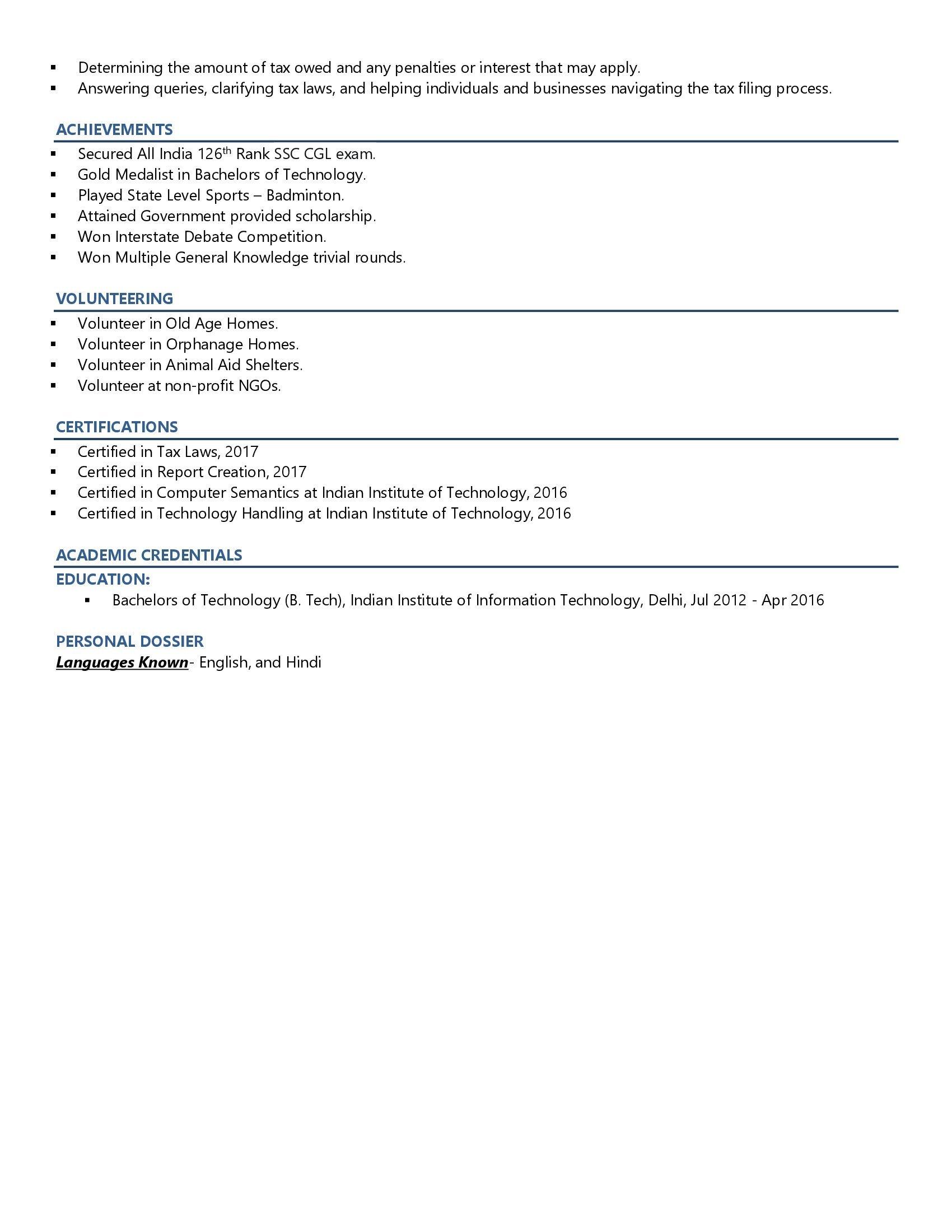 Income Tax Inspector - Resume Example & Template