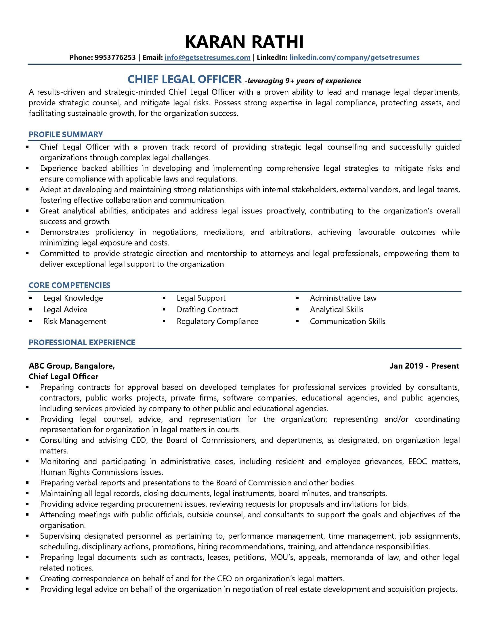 Chief Legal Officer - Resume Example & Template