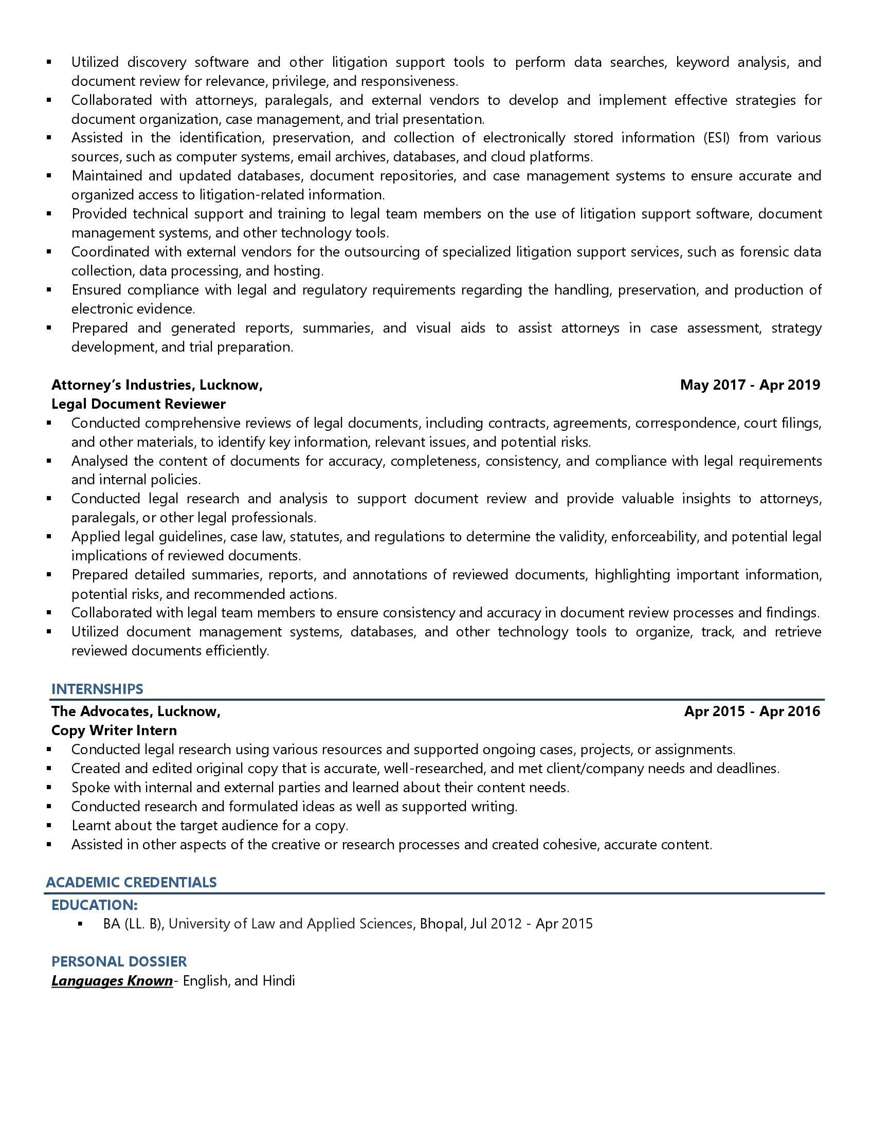 Litigation Associate - Resume Example & Template