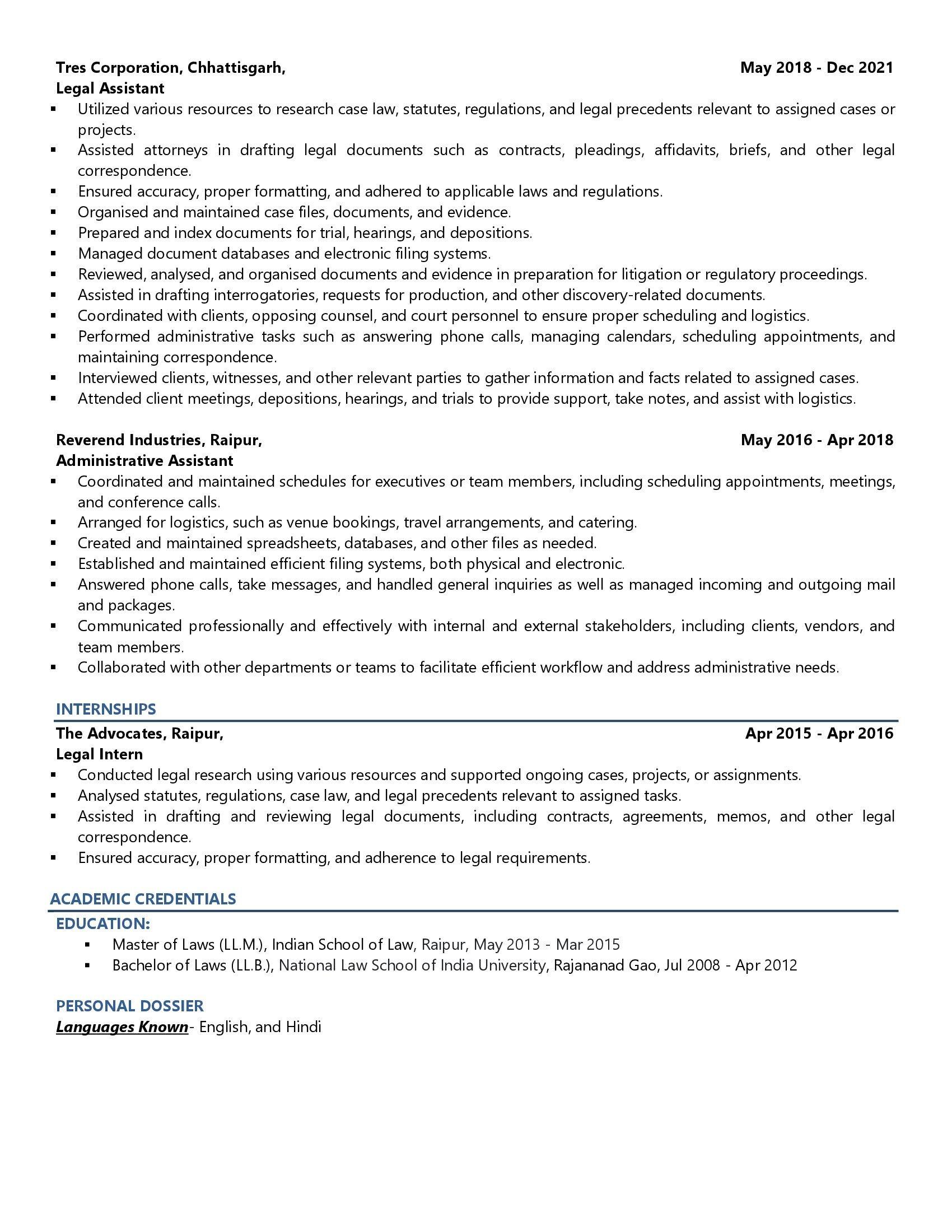 Legal Secretary - Resume Example & Template