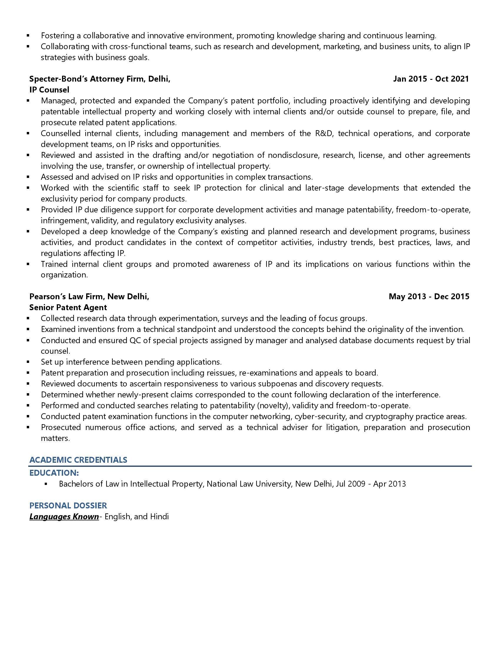 Chief of IP Counsel - Resume Example & Template