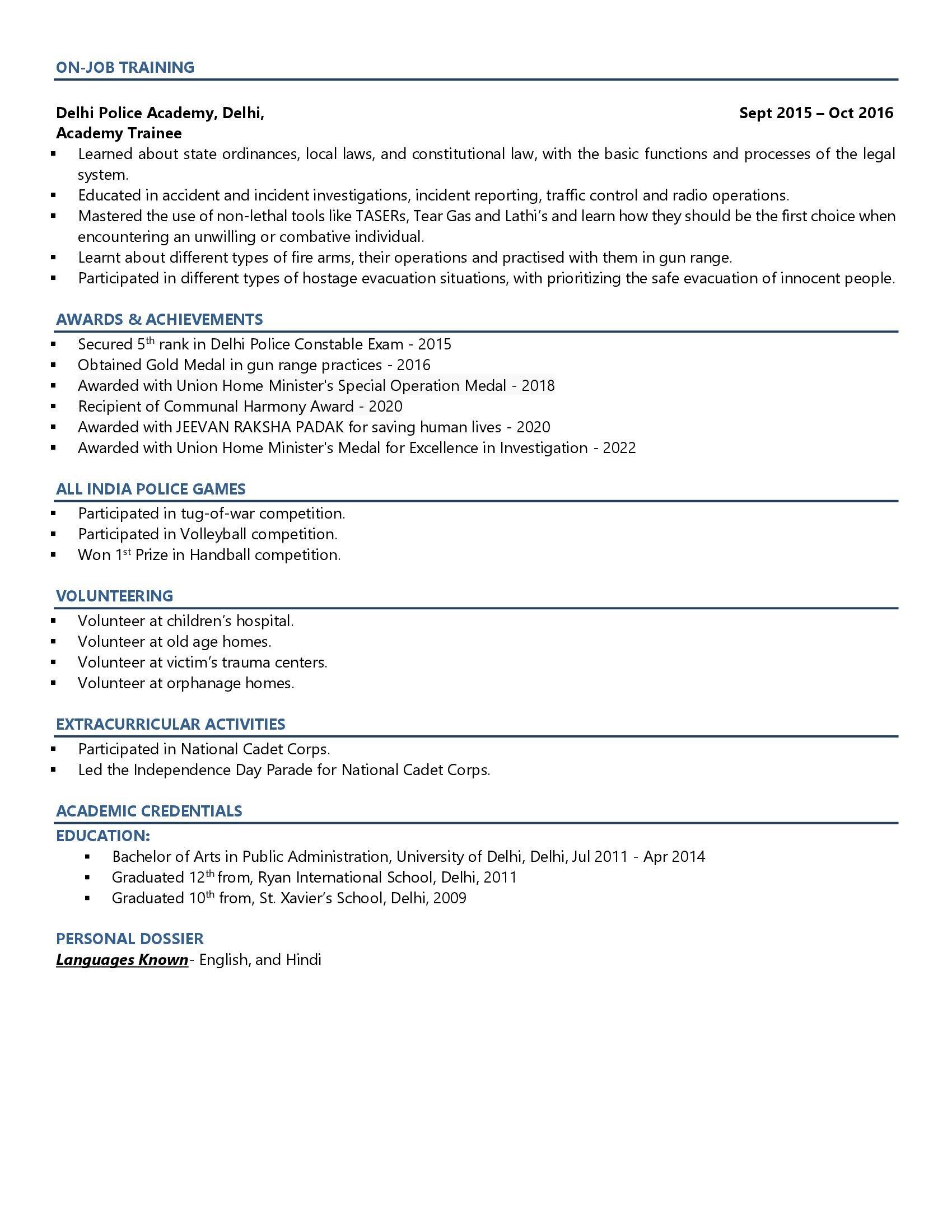 Constable / Rifleman - Resume Example & Template