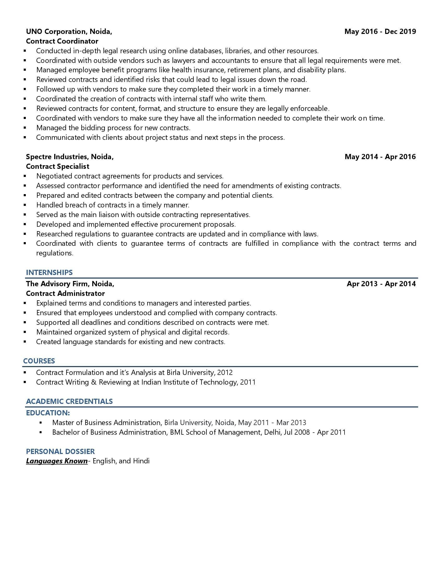Contract Analyst - Resume Example & Template