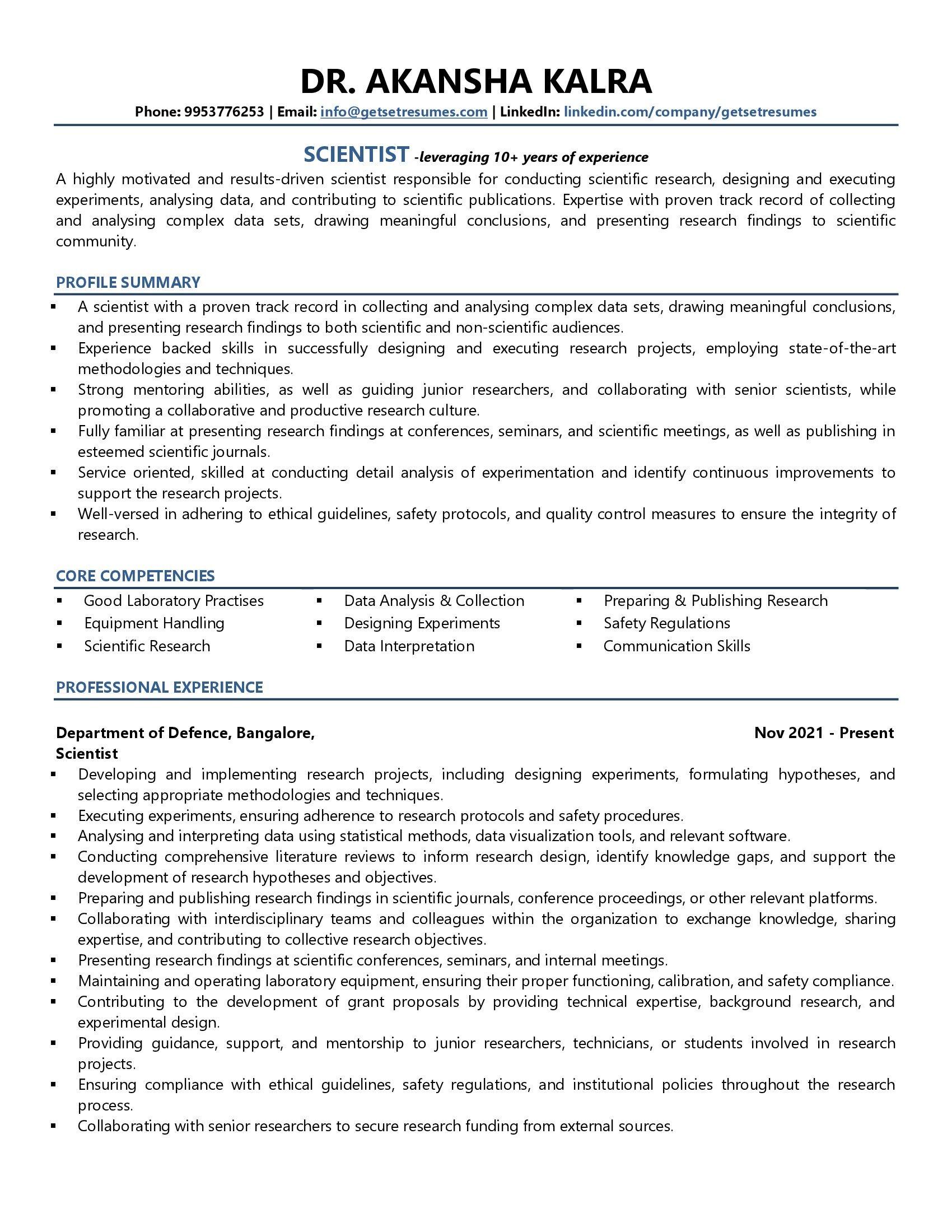 Scientists - Resume Example & Template