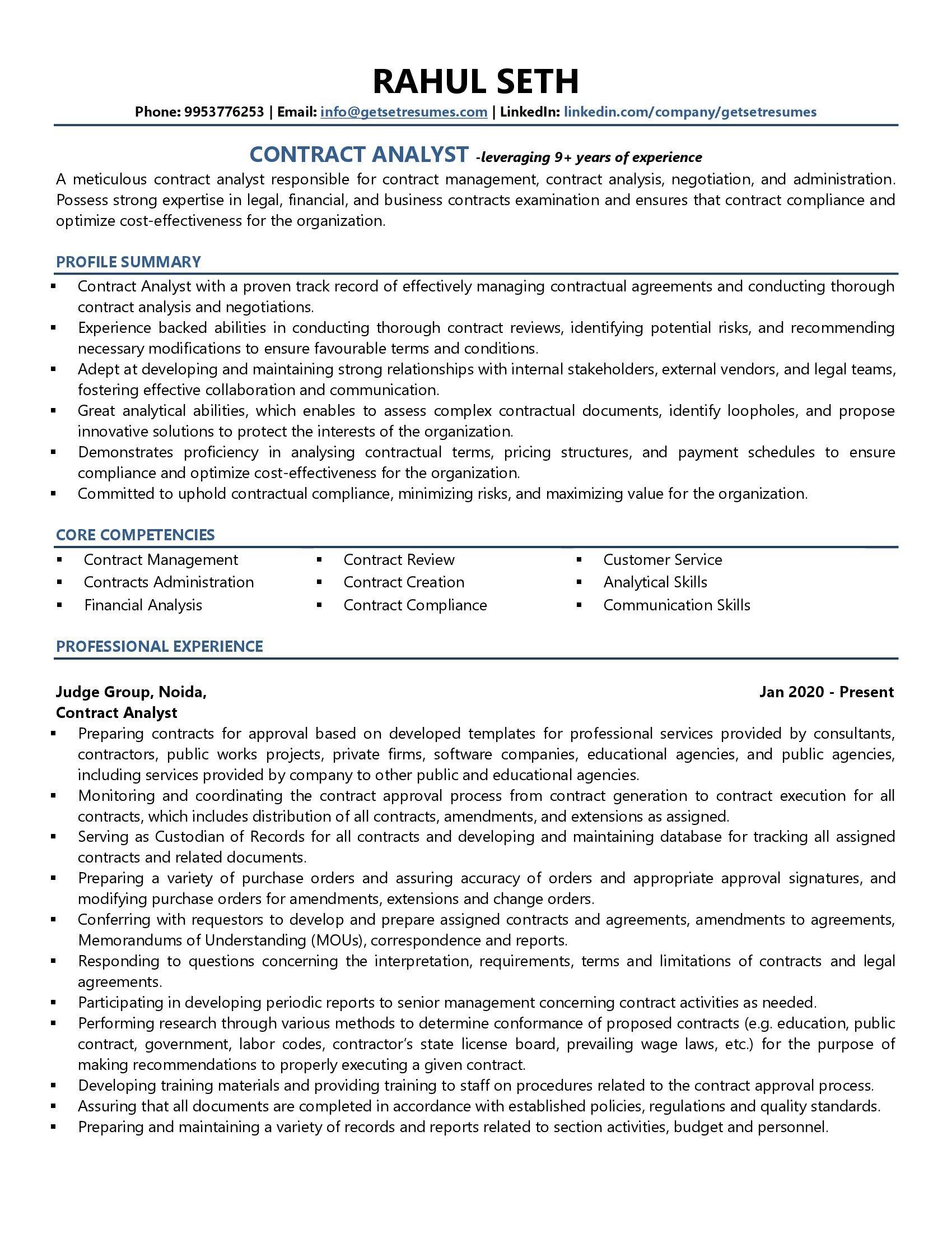 Contract Analyst - Resume Example & Template