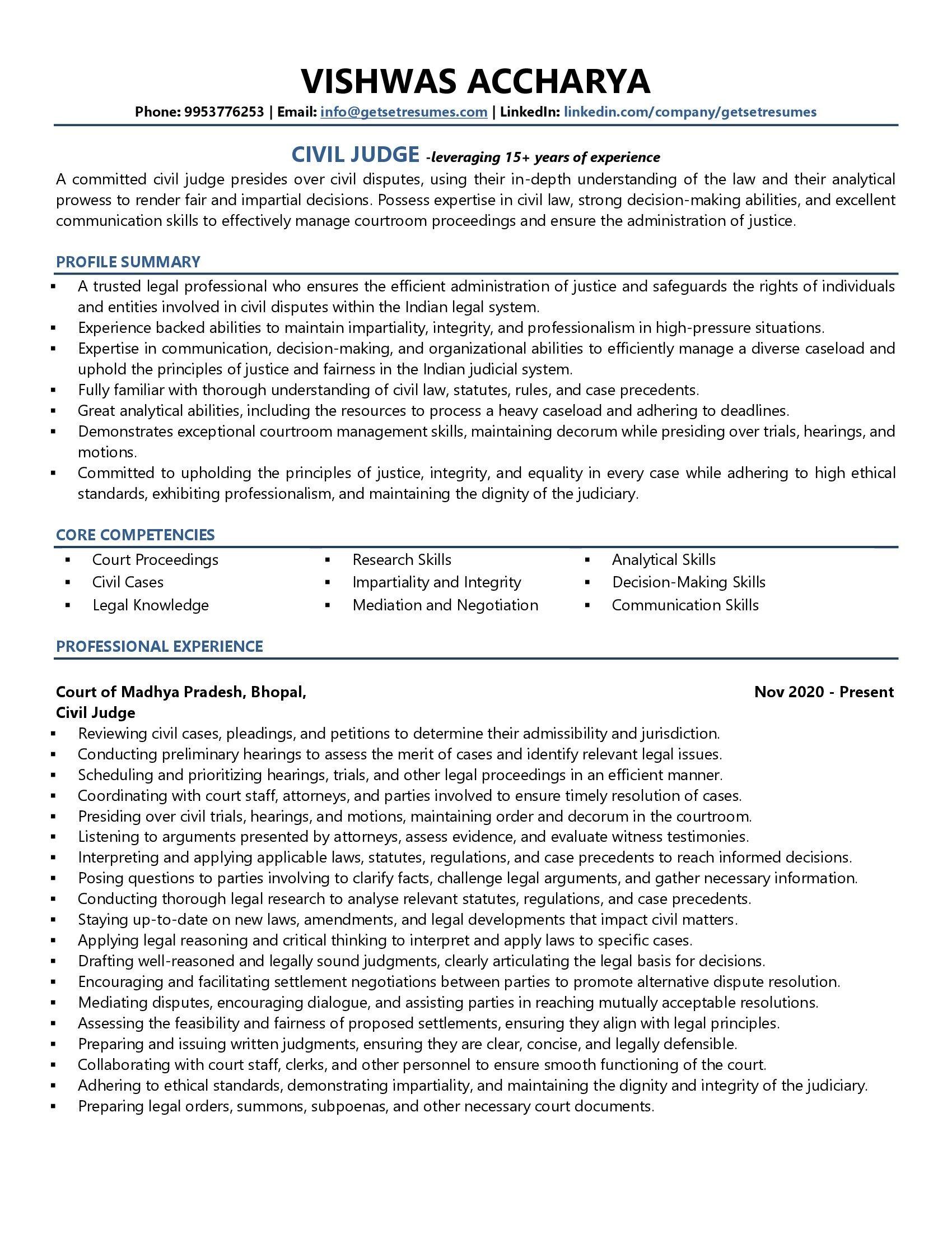 Civil Judge - Resume Example & Template