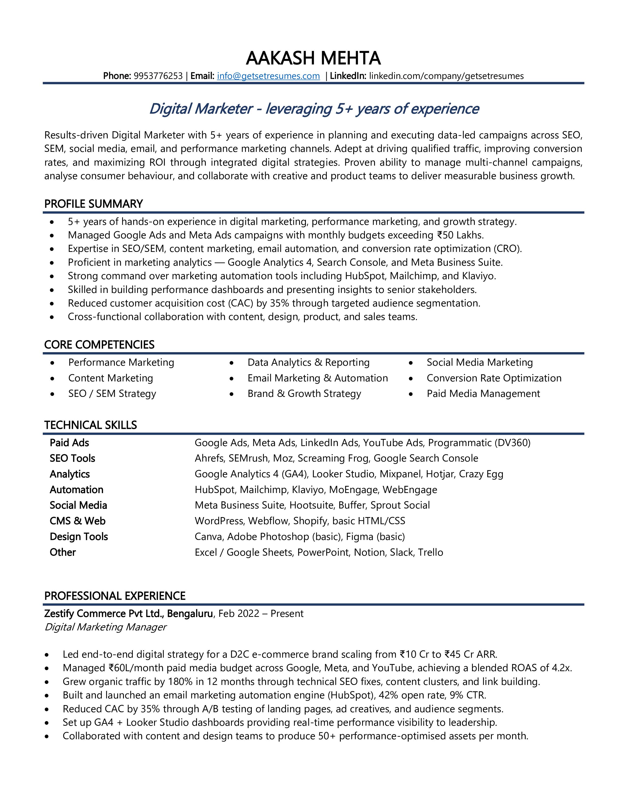 Digital Marketer - Resume Example & Template