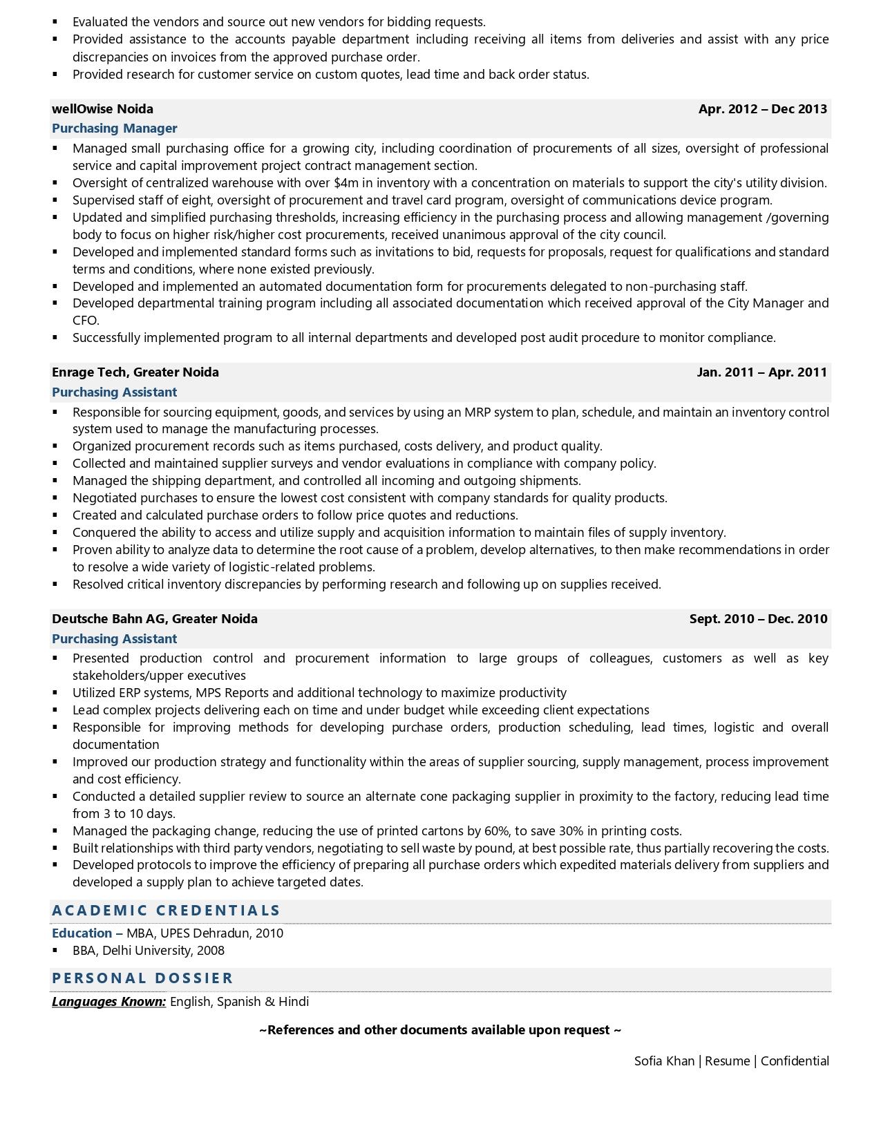 Purchasing Executive - Resume Example & Template