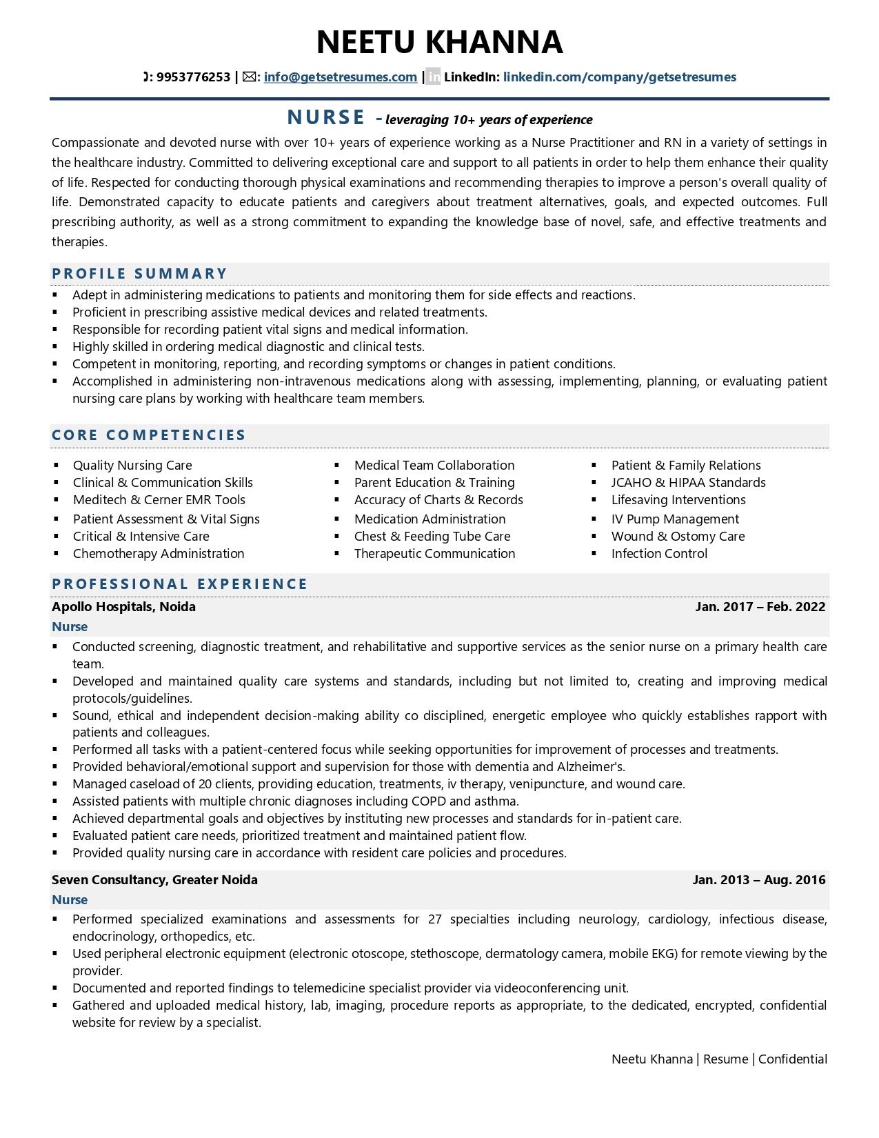 summary for resume hospital