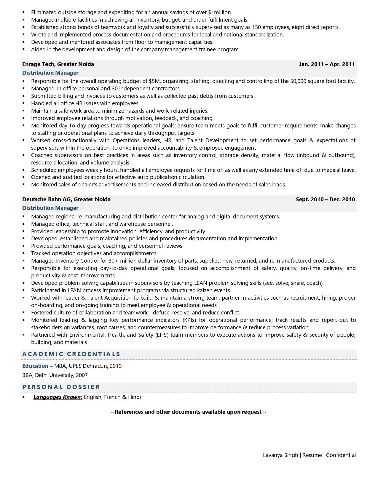 Distribution Manager - Resume Example & Template