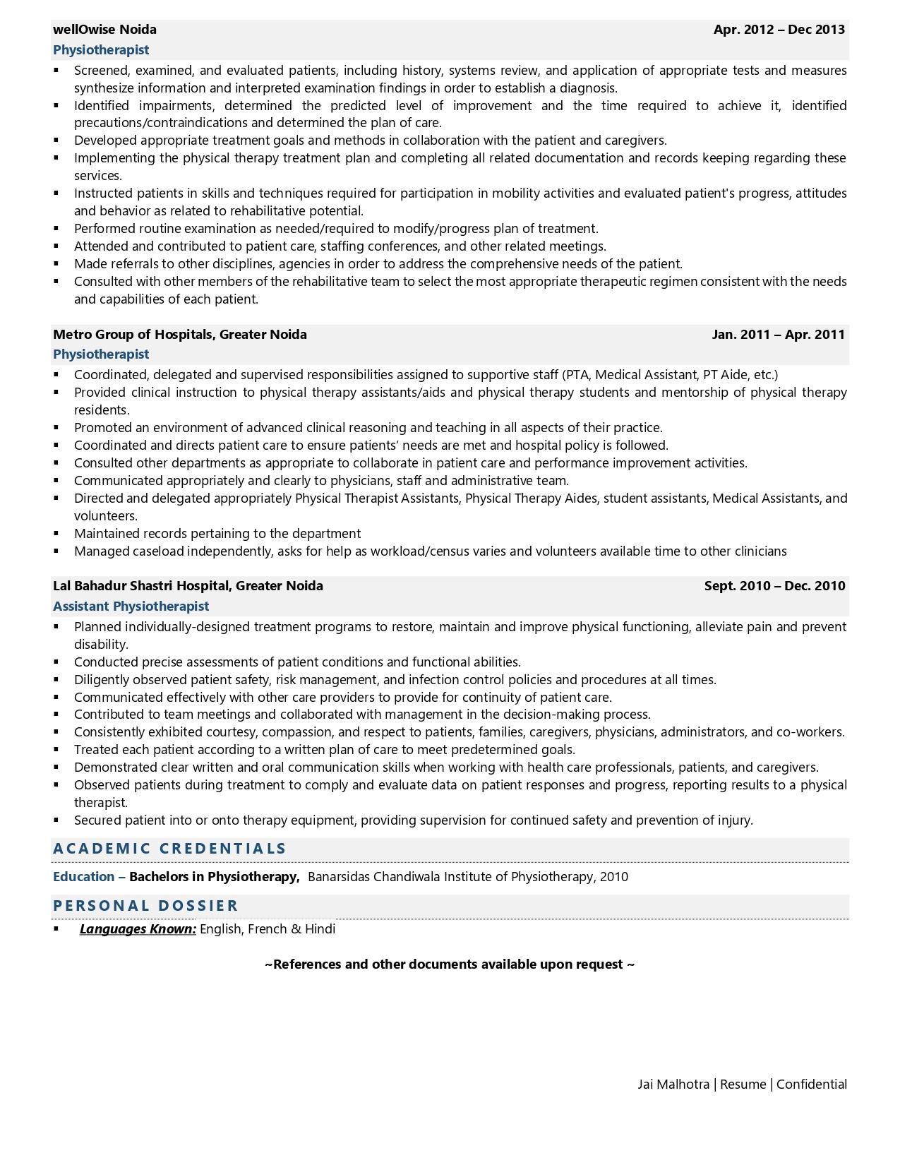 Physiotherapist - Resume Example & Template