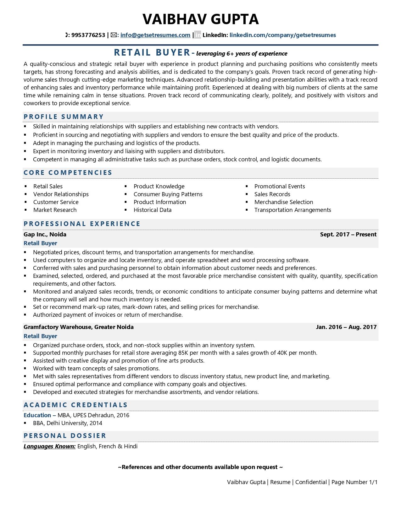 Retail Buyer - Resume Example & Template