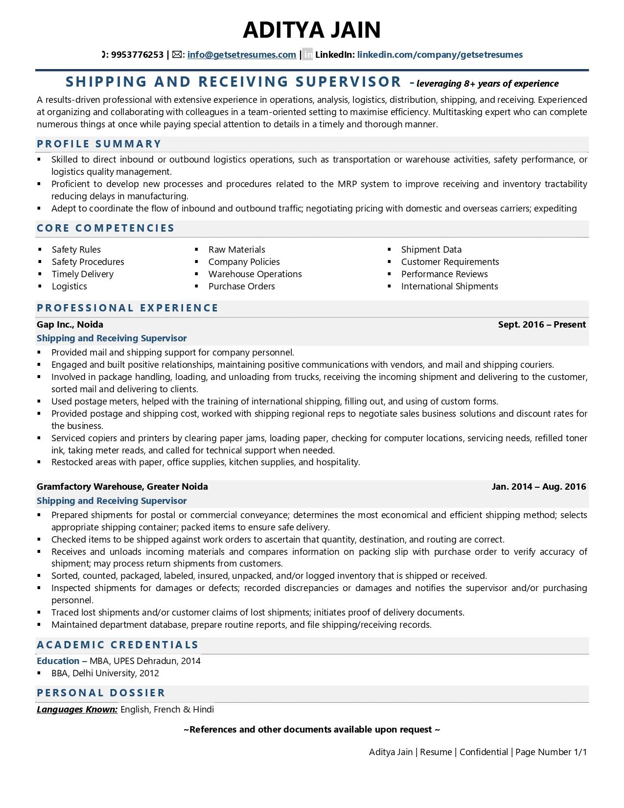 what is a good resume summary for a supervisor