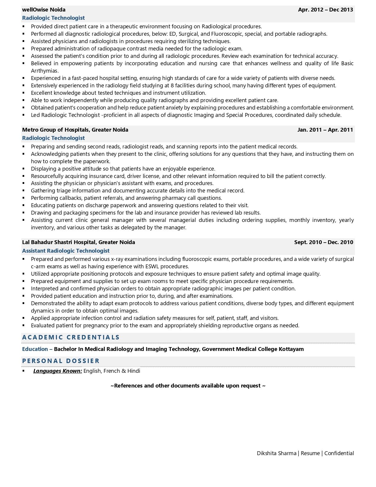 Radiologic Technologist - Resume Example & Template