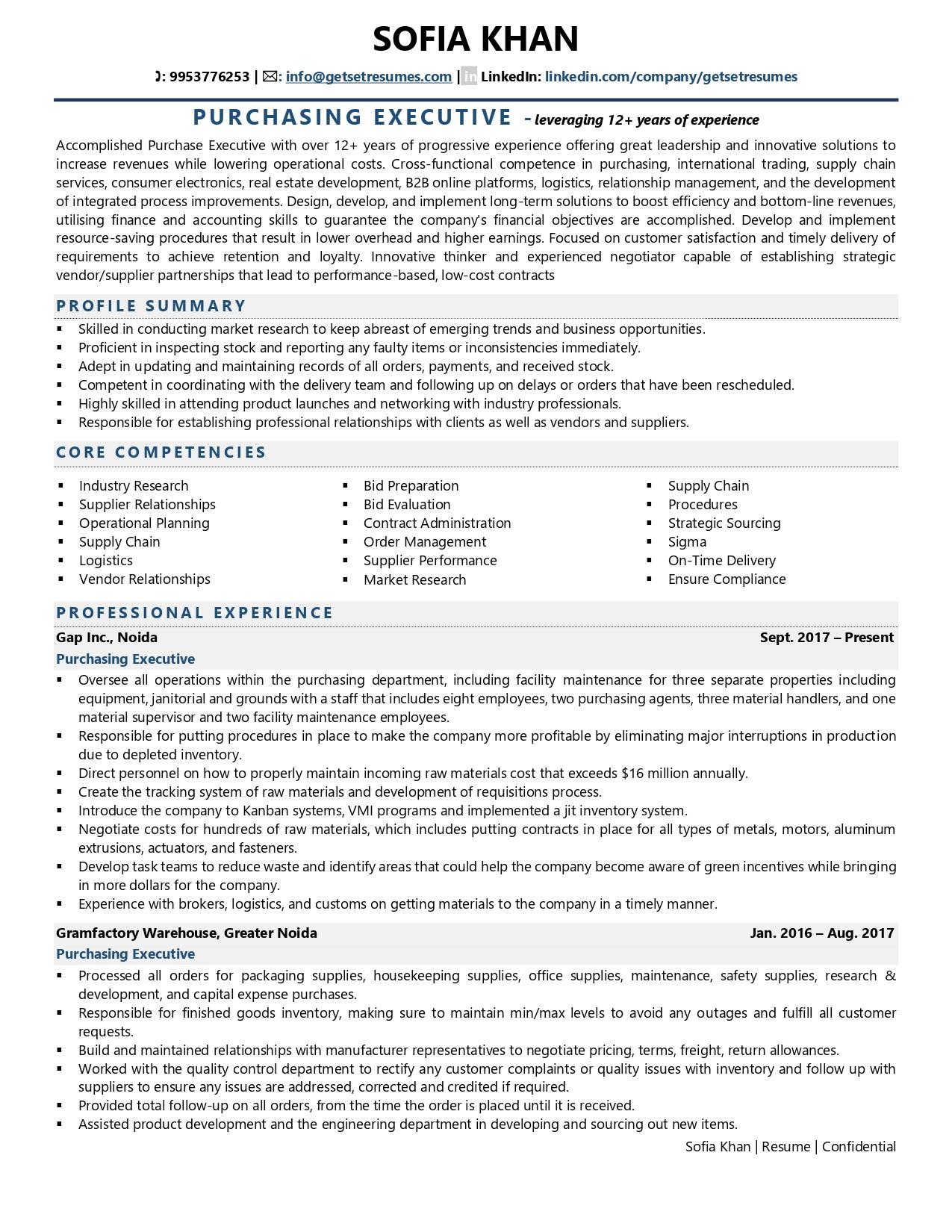 Purchasing Executive - Resume Example & Template