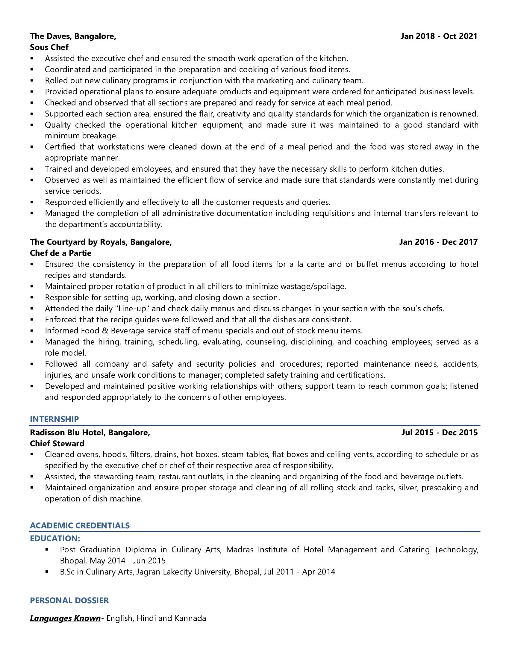 Executive Chef - Resume Example & Template