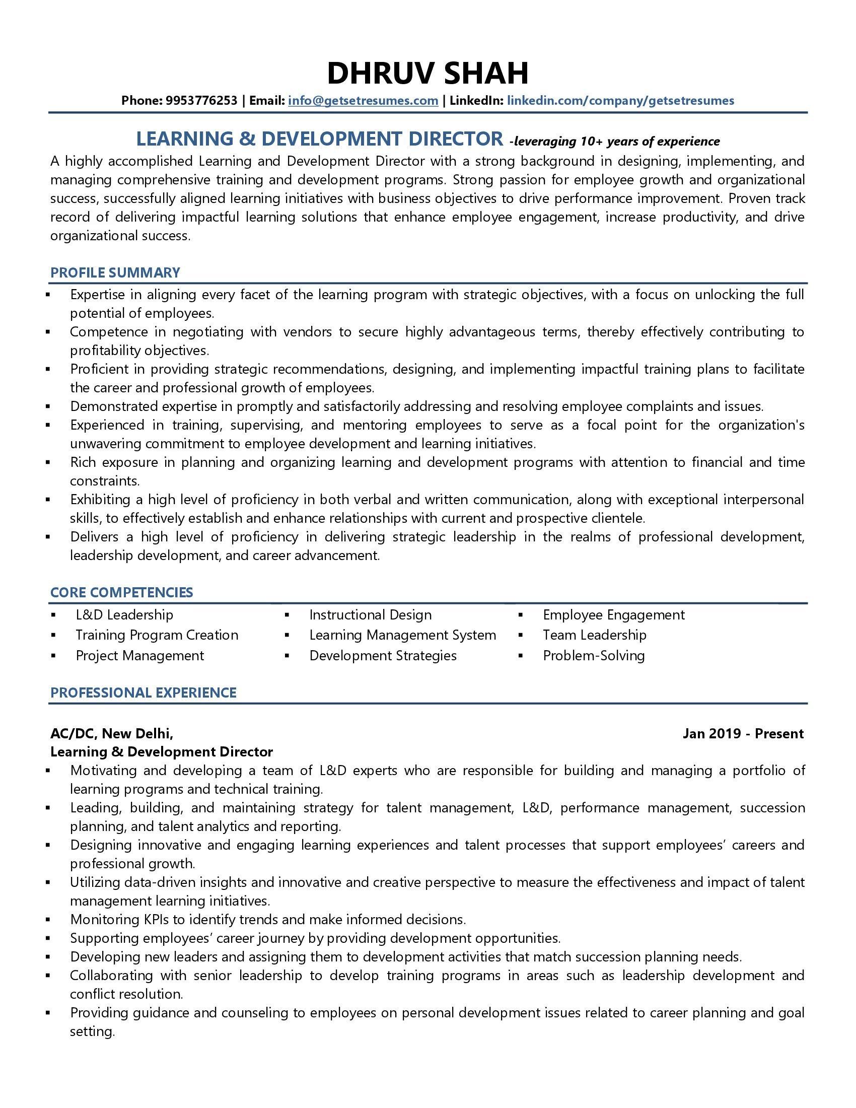 Learning & Development (L&D) Director - Resume Example & Template