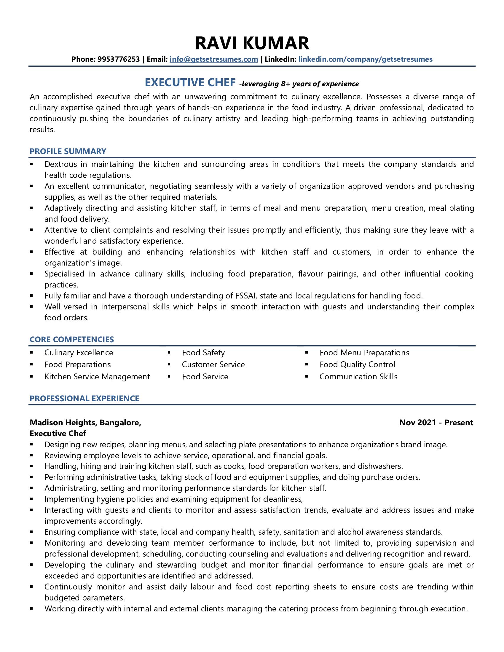 Executive Chef - Resume Example & Template