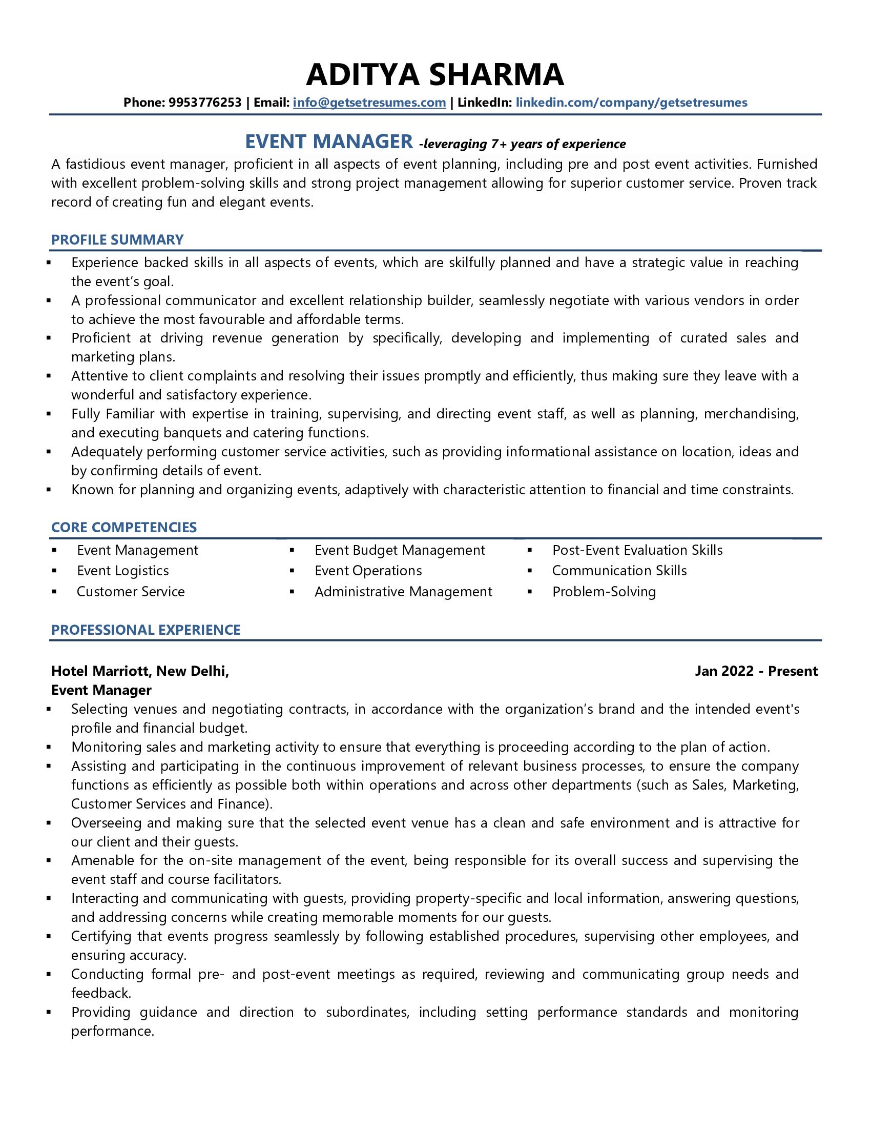 Event Manager - Resume Example & Template