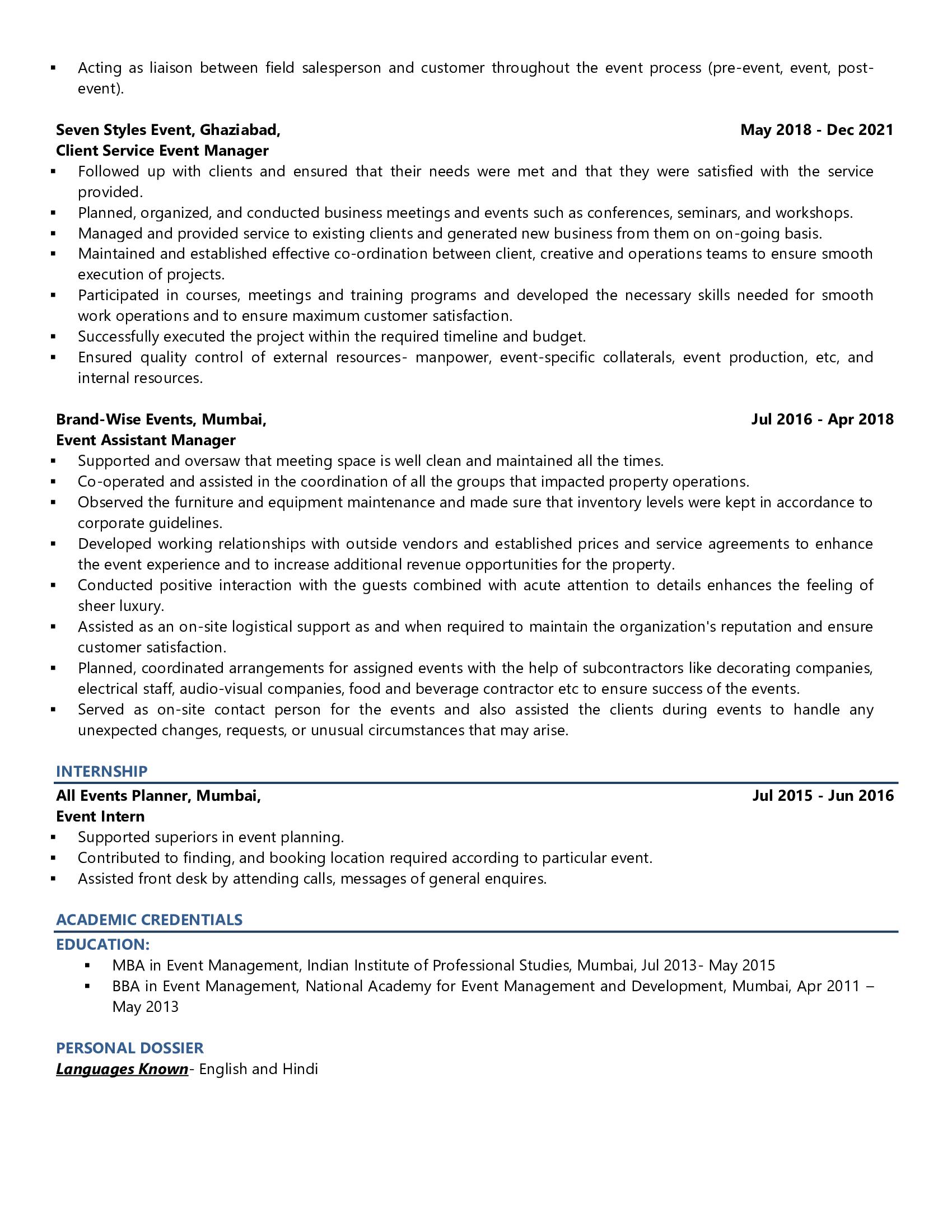 Event Manager - Resume Example & Template