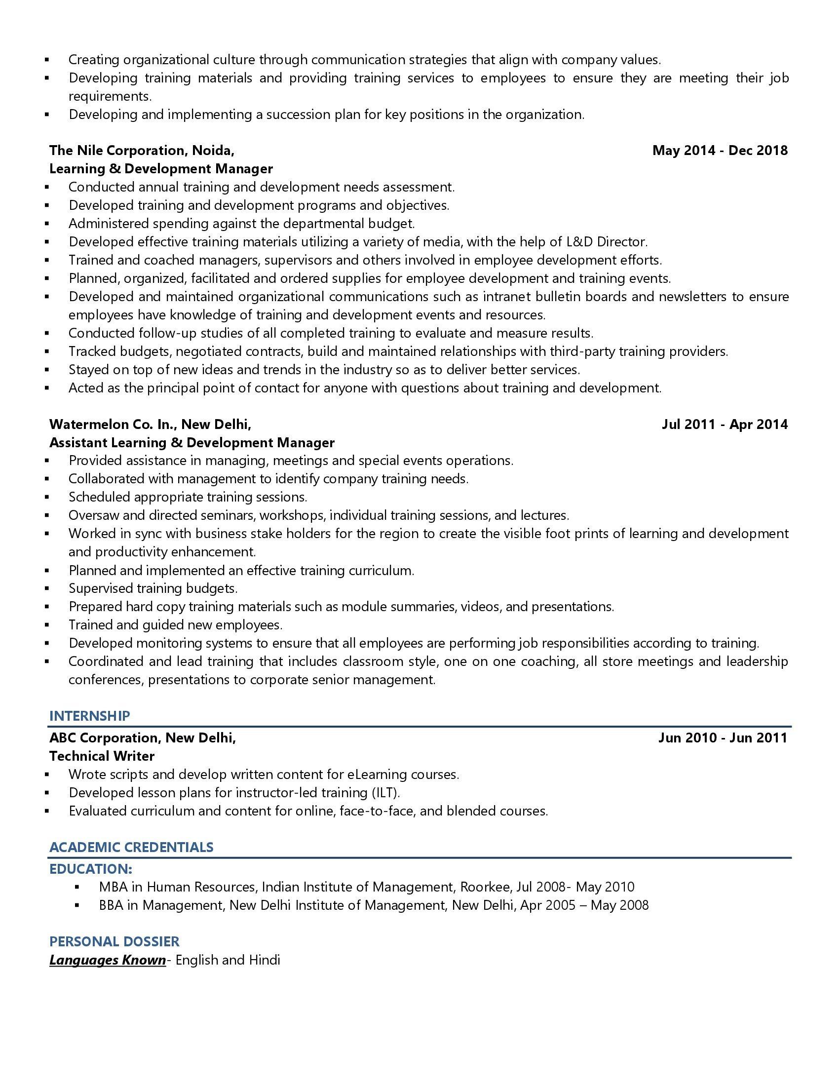Learning & Development (L&D) Director - Resume Example & Template