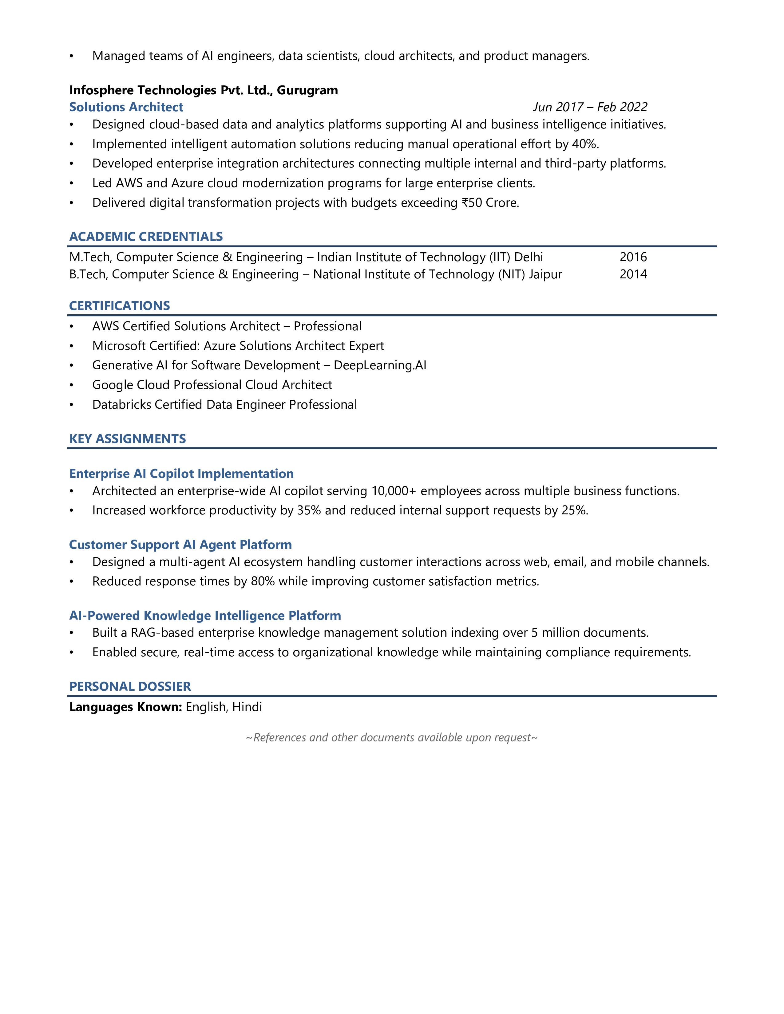 AI Solutions Architect - Resume Example & Template