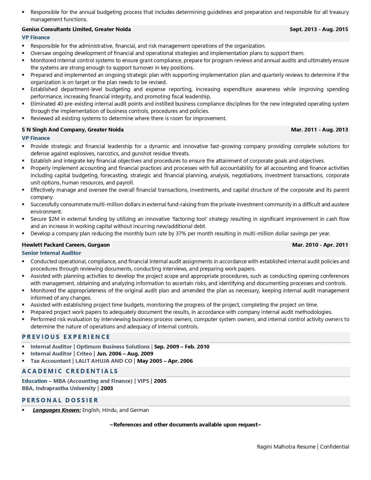 Chief Finance Officer - Resume Example & Template