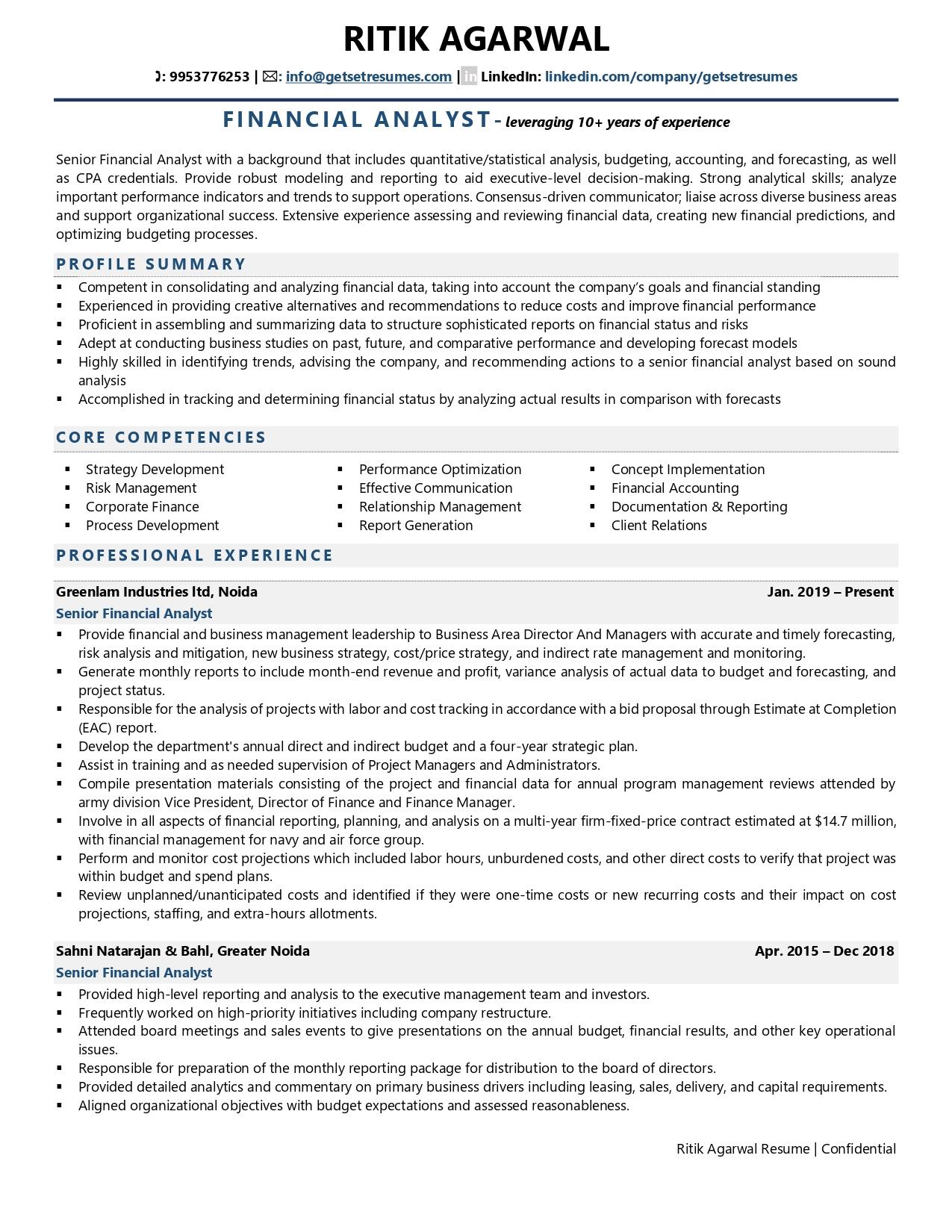 Financial Analyst - Resume Example & Template