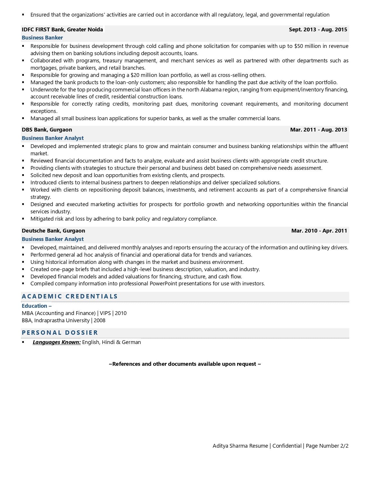 Business Banker - Resume Example & Template