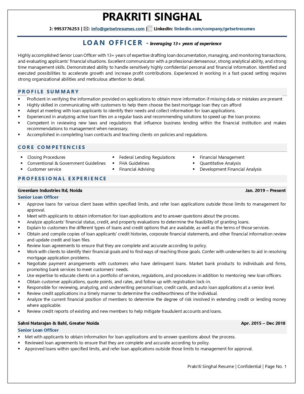 Loan Officer - Resume Example & Template