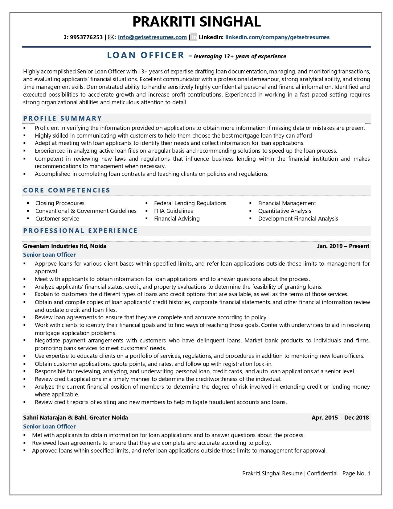 loan assistant job description for resume