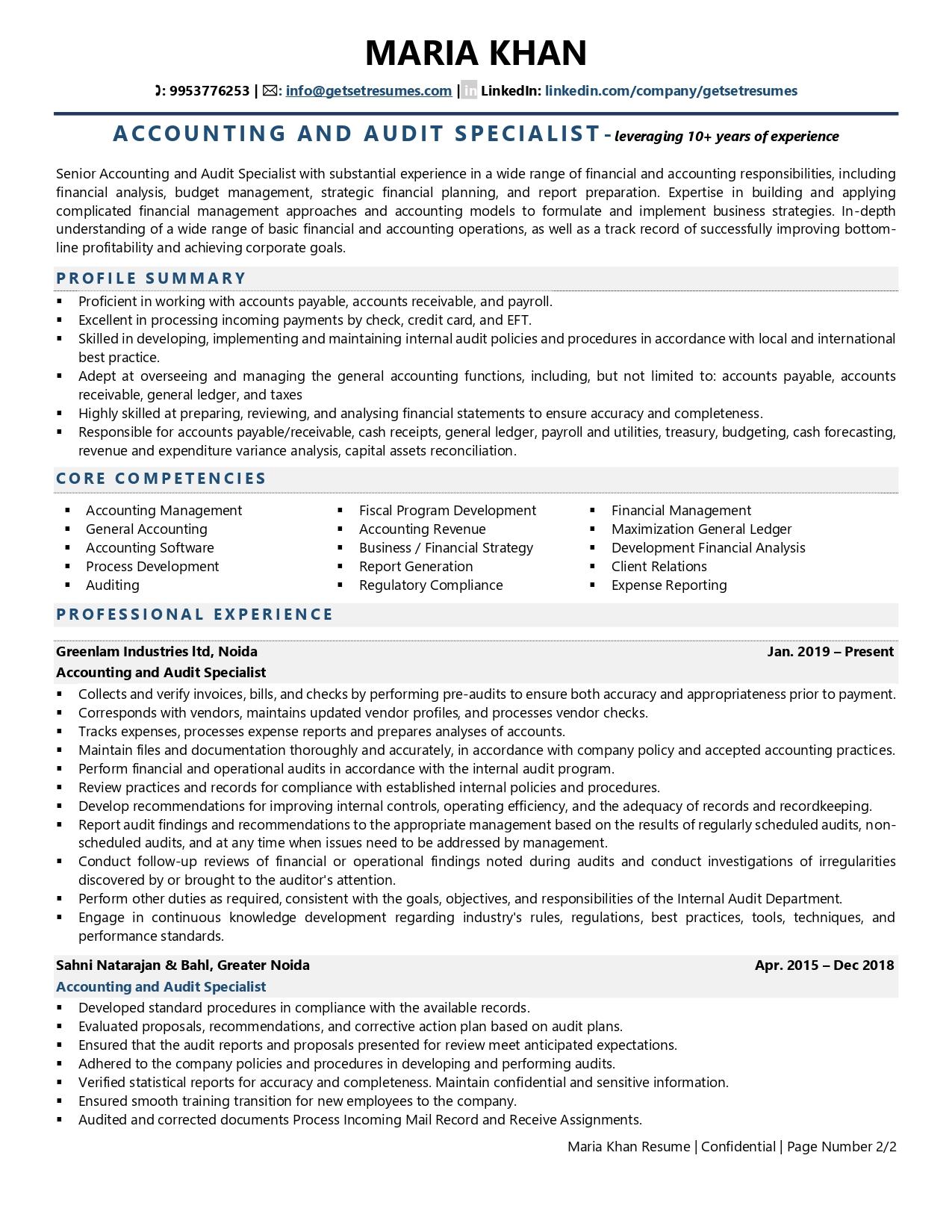 gst accountant resume format in word