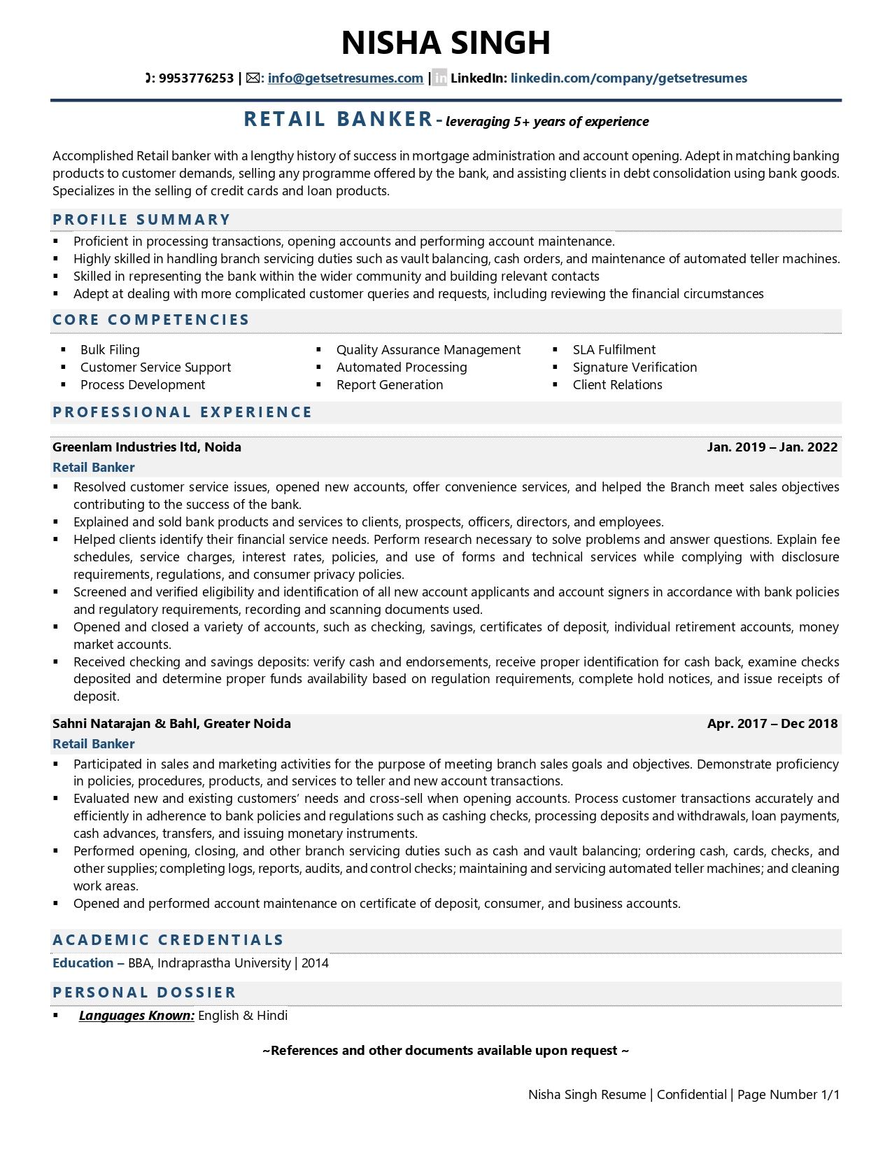Retail/ Consumer Banker - Resume Example & Template