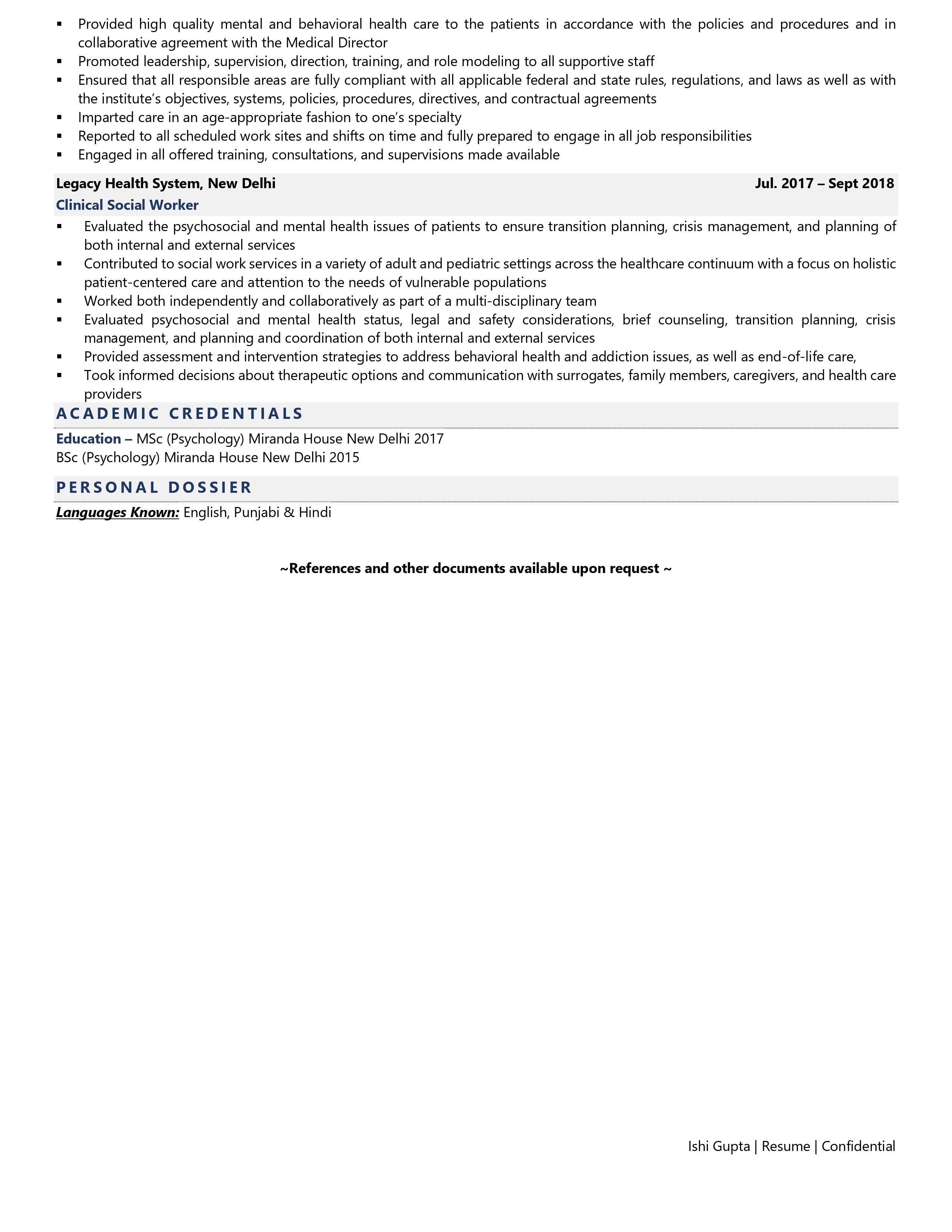 Clinical Social Worker - Resume Example & Template