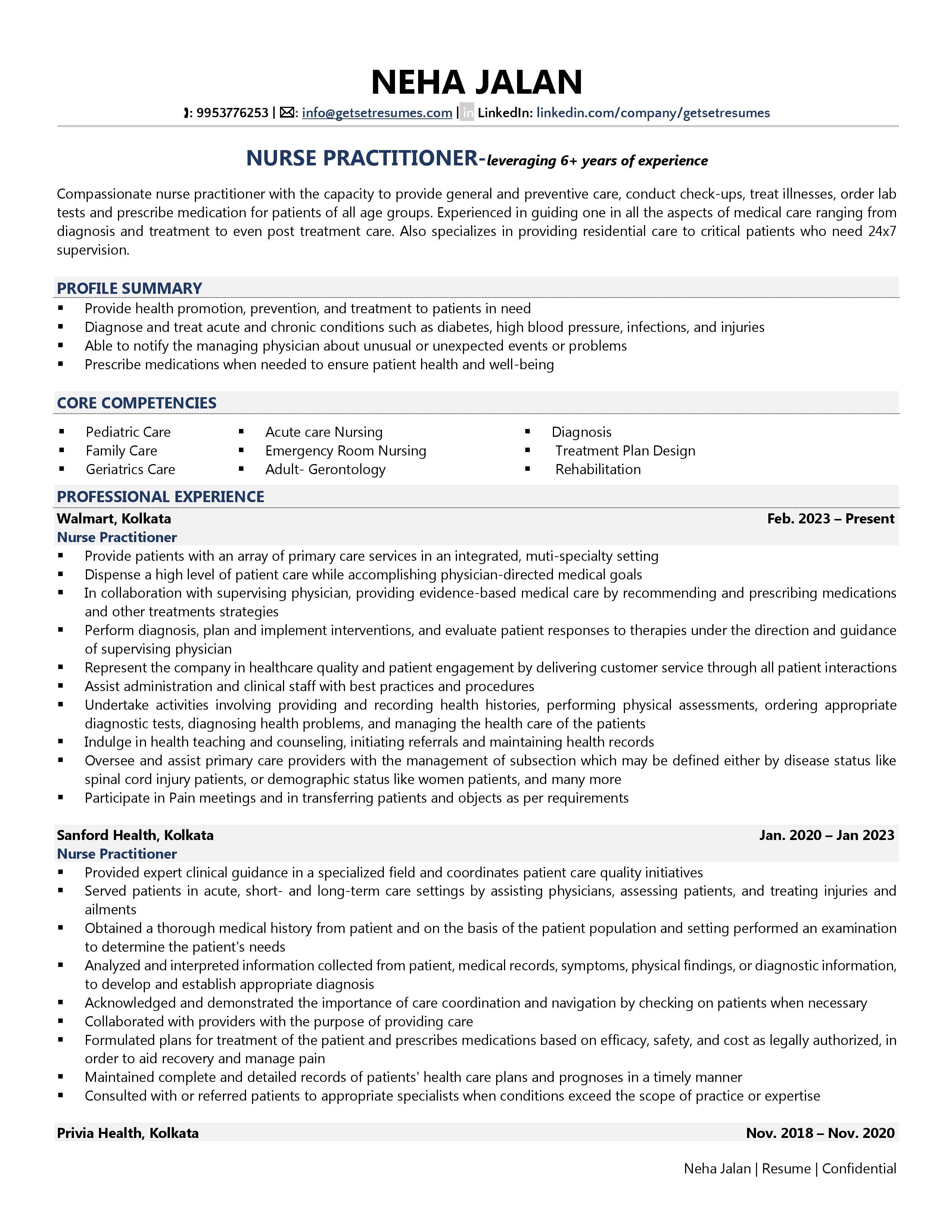 Nurse Practitioner - Resume Example & Template