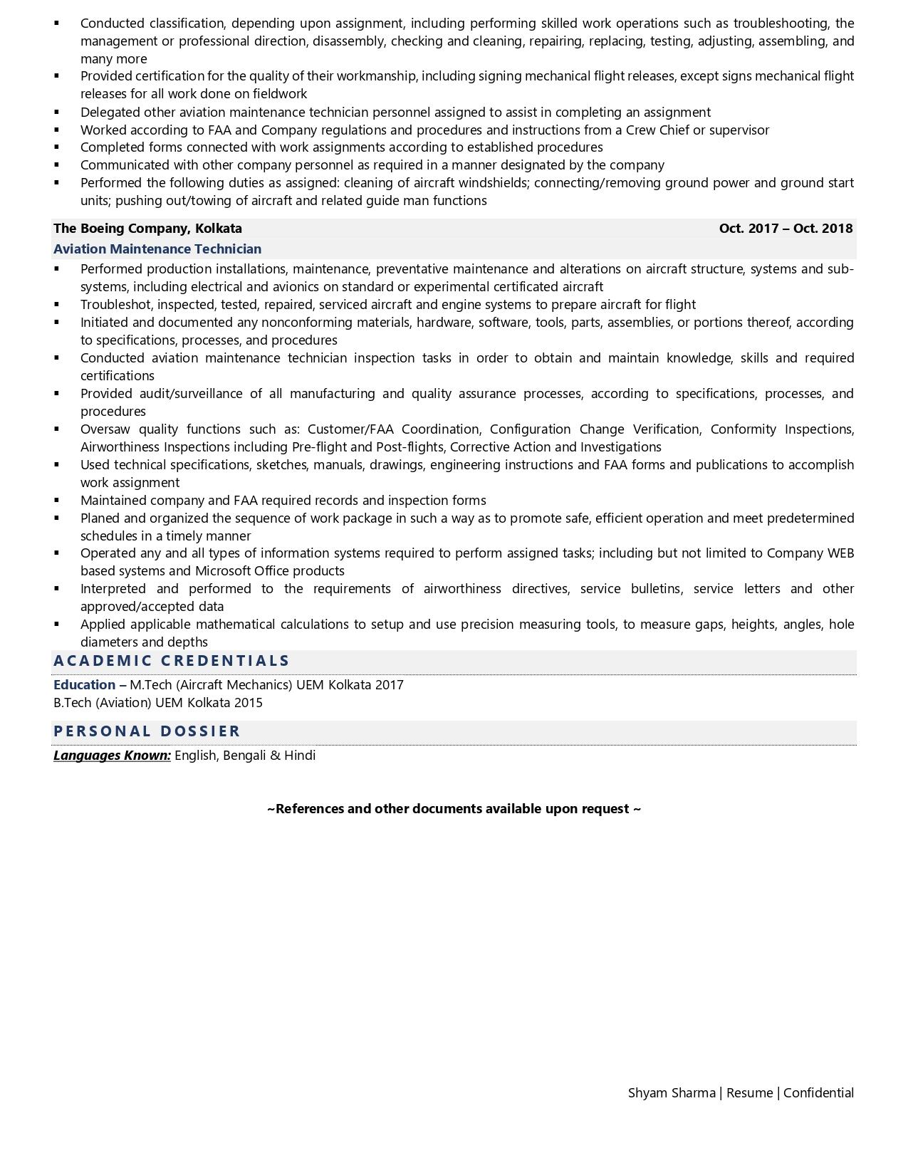 Aircraft Technician - Resume Example & Template