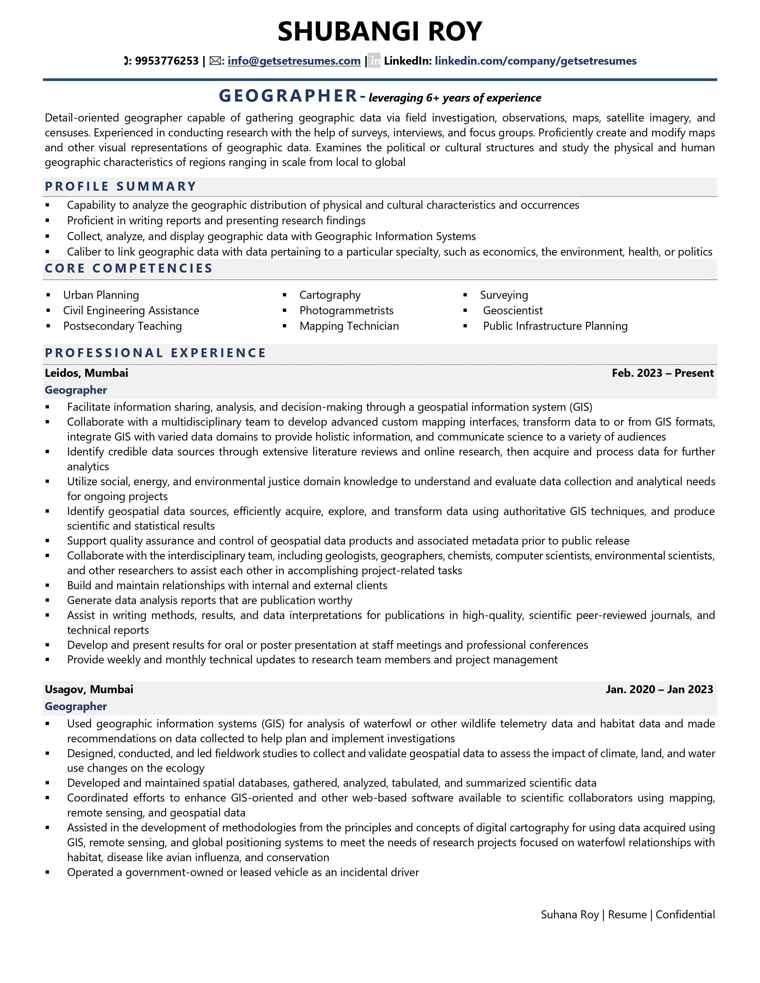 Geographer - Resume Example & Template