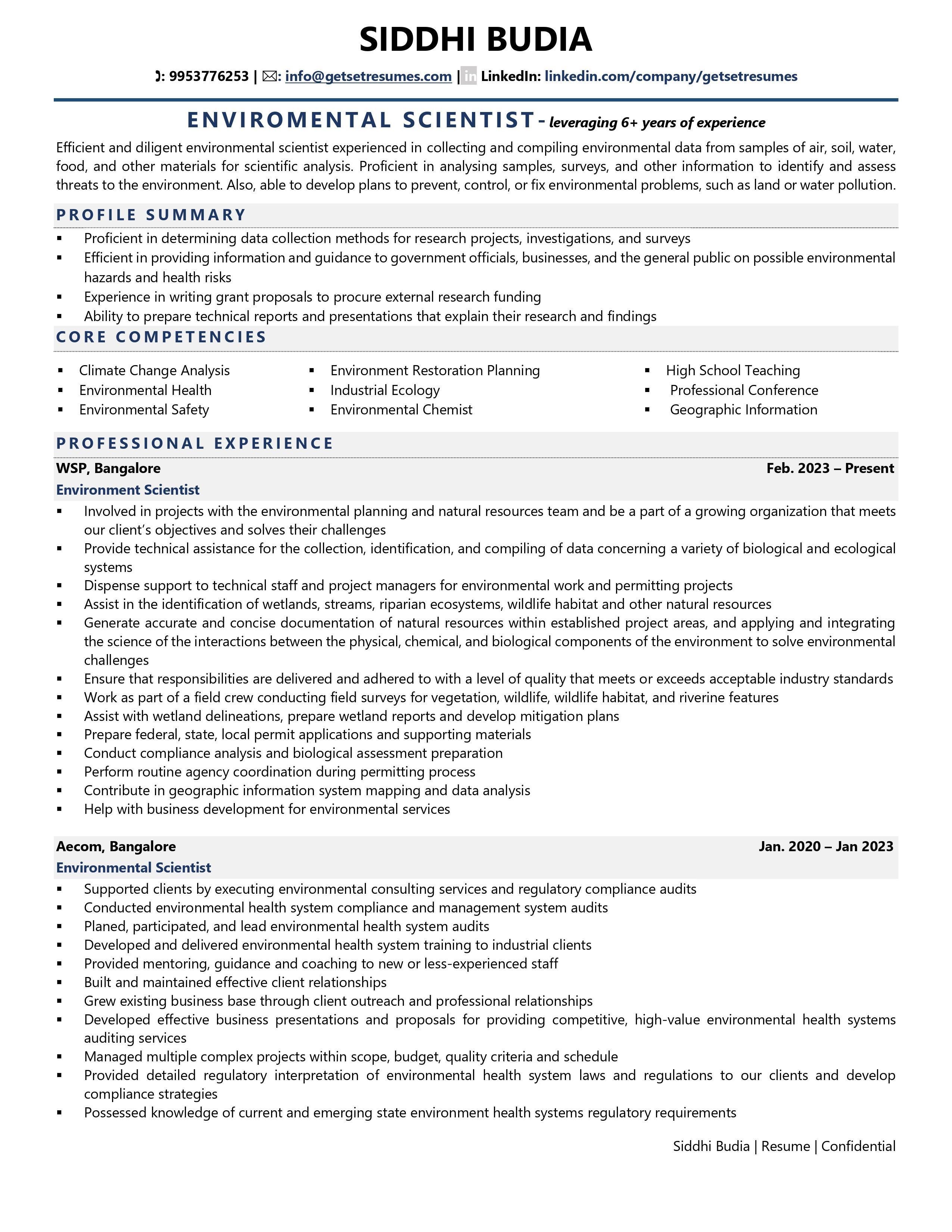 Environmental Scientist - Resume Example & Template