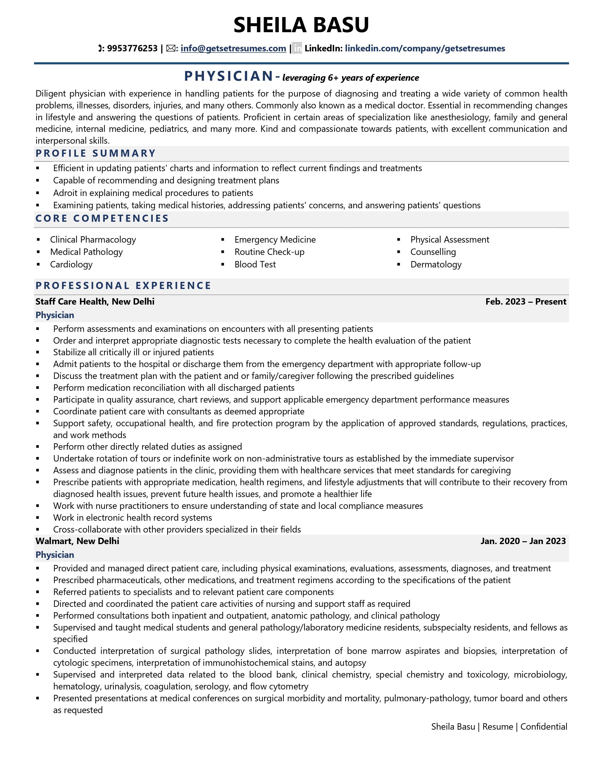 Physician - Resume Example & Template