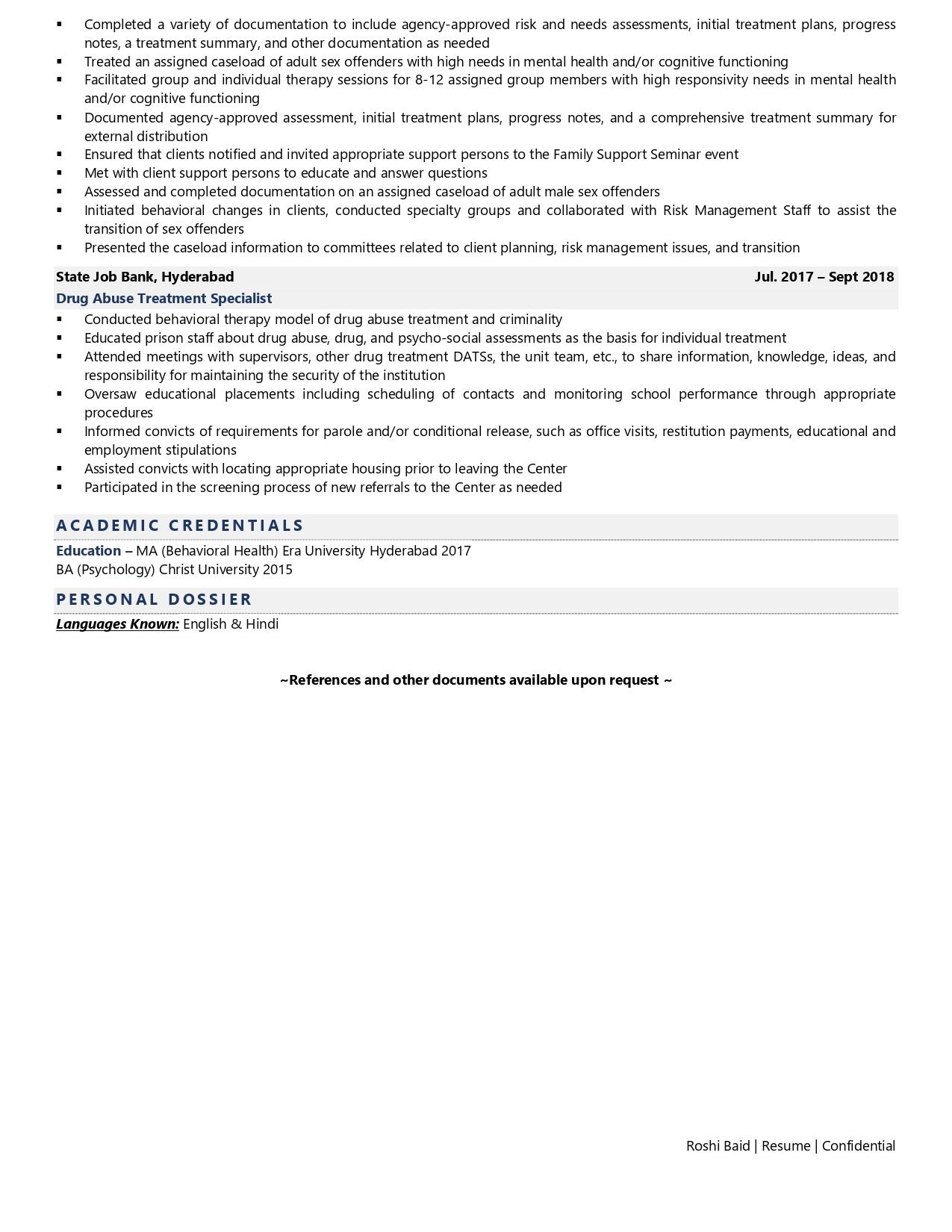 Correctional Treatment Specialist - Resume Example & Template