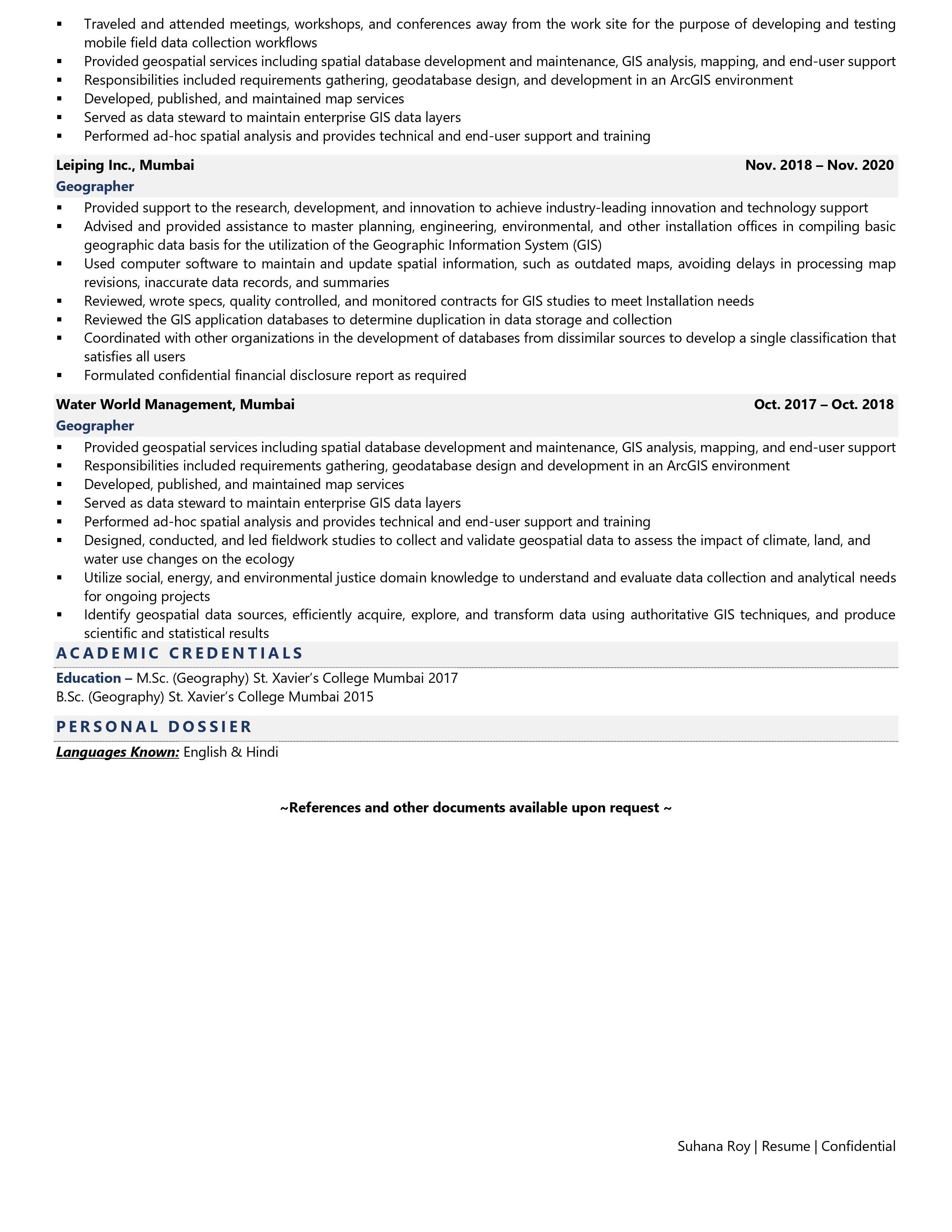 Geographer - Resume Example & Template