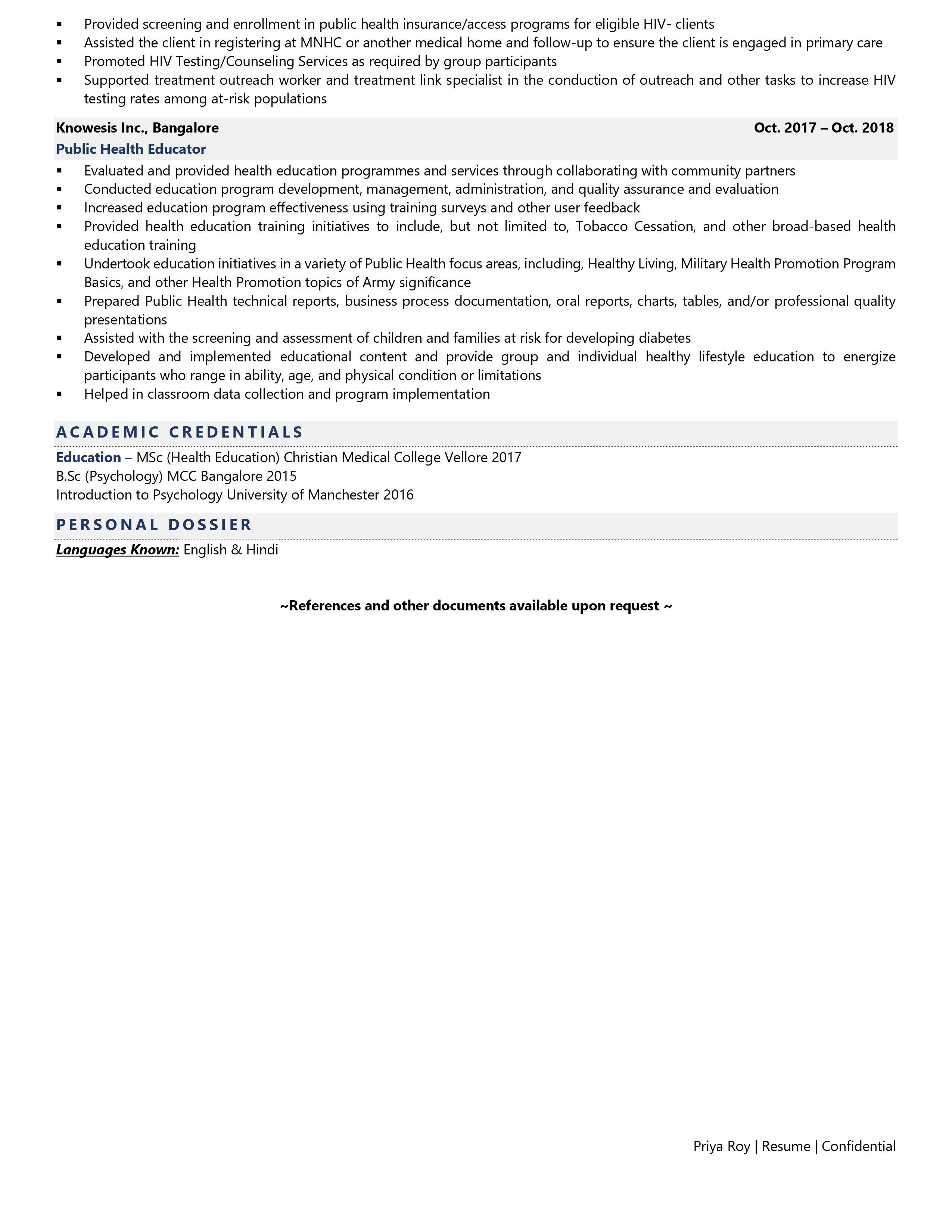 Health Education Specialist - Resume Example & Template