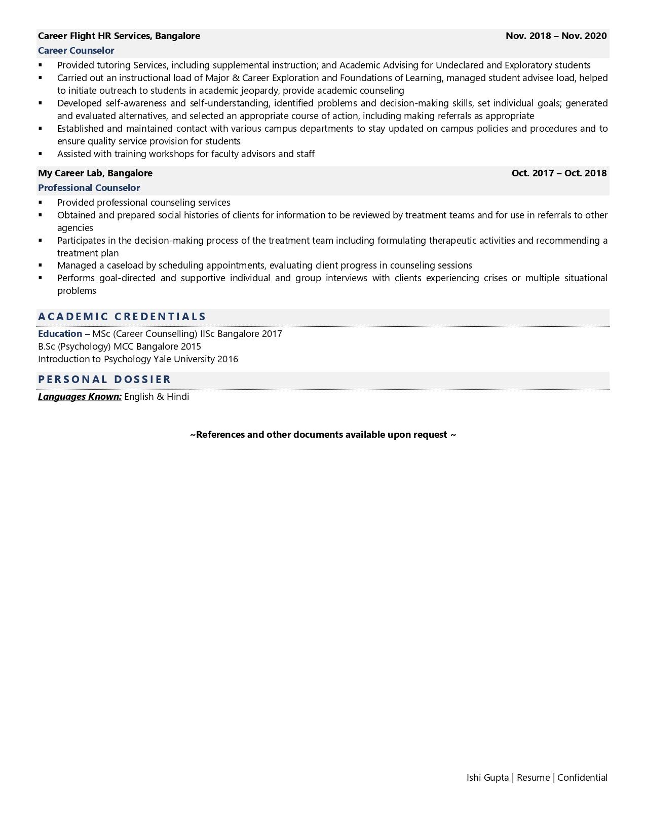 Career Counselor and Advisor - Resume Example & Template
